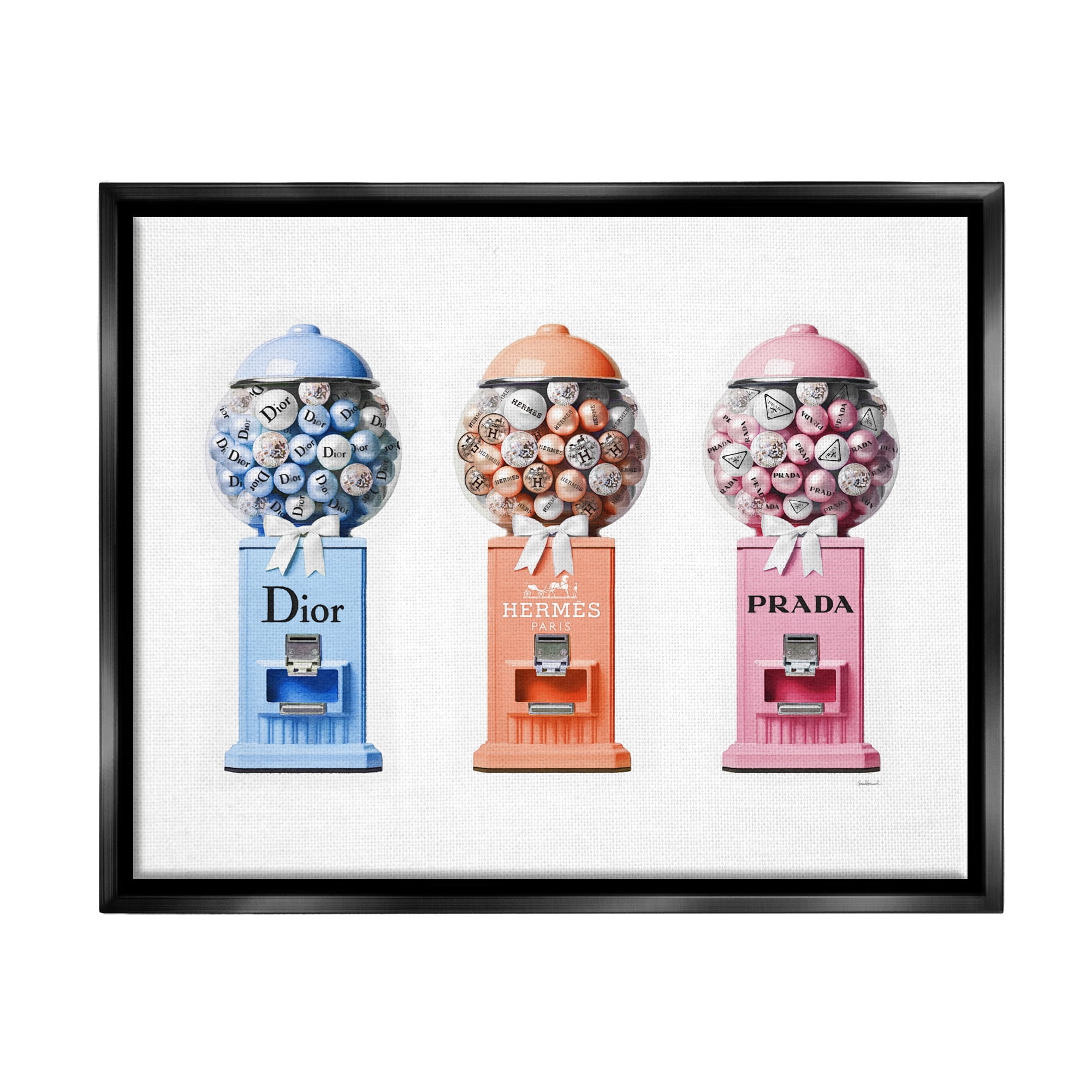 Stupell Industries Fashion Candy Dispensers Beauty & Fashion Painting Black Floater Framed Canvas Art Print Wall Art, 21 x 17