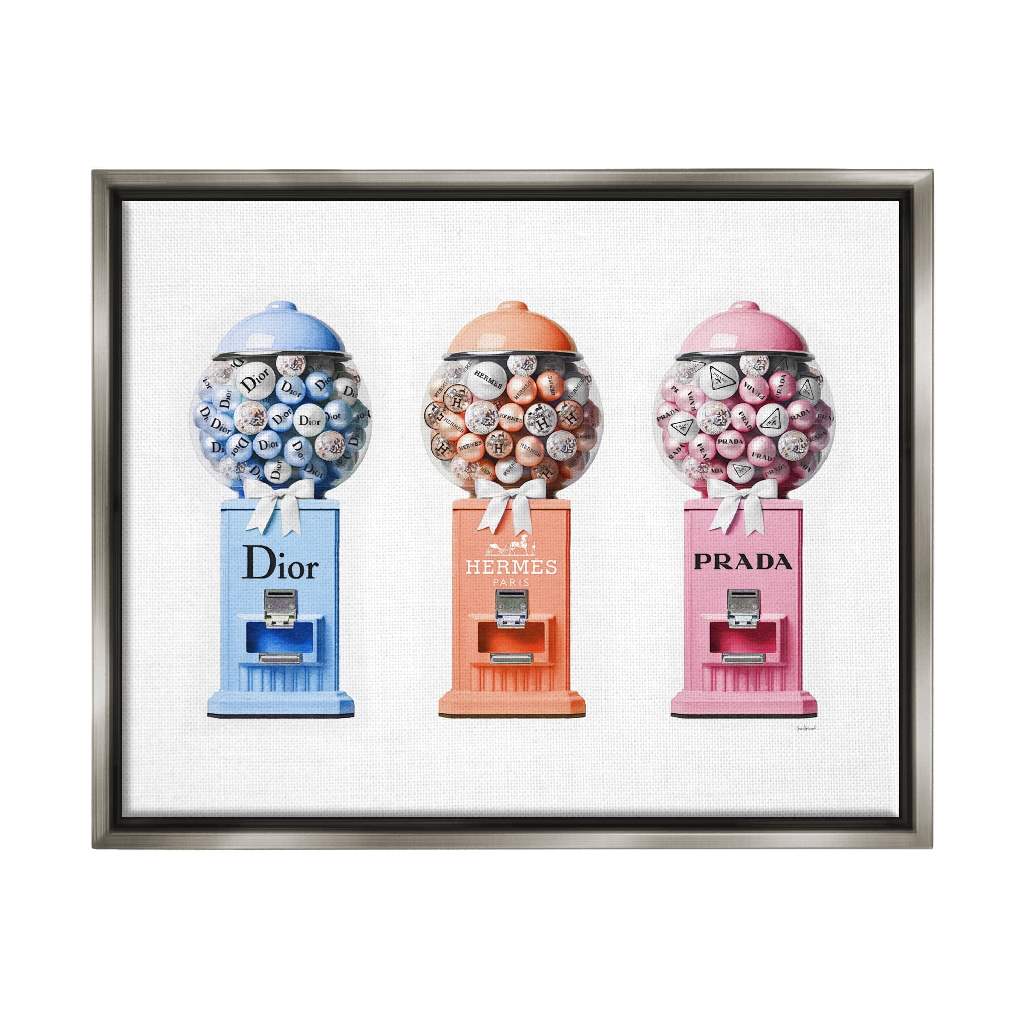 Stupell Industries Fashion Candy Dispensers Beauty & Fashion Painting Gray Floater Framed Canvas Art Print Wall Art, 21 x 17