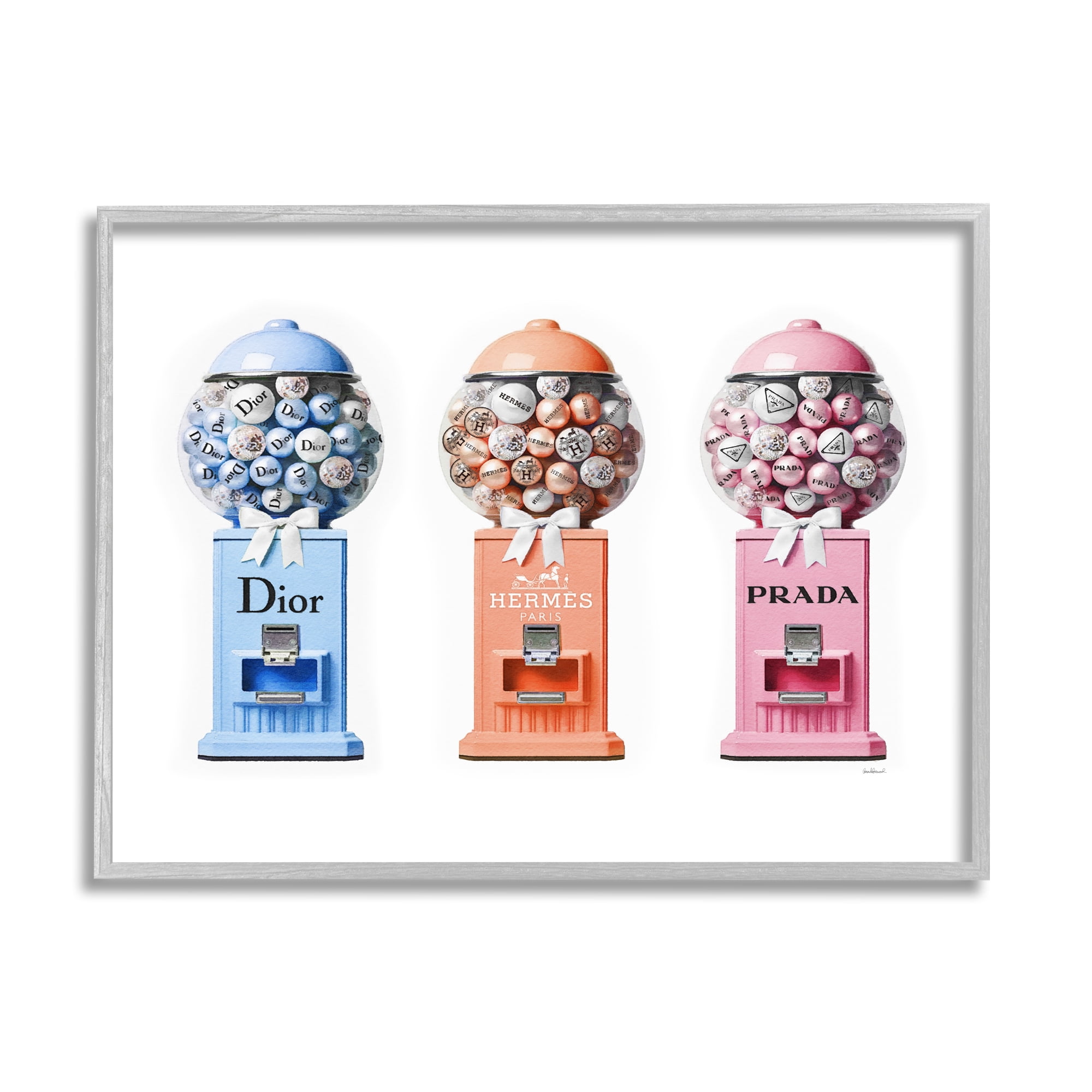 Stupell Industries Fashion Candy Dispensers Beauty & Fashion Painting Gray Framed Art Print Wall Art, 20 x 16