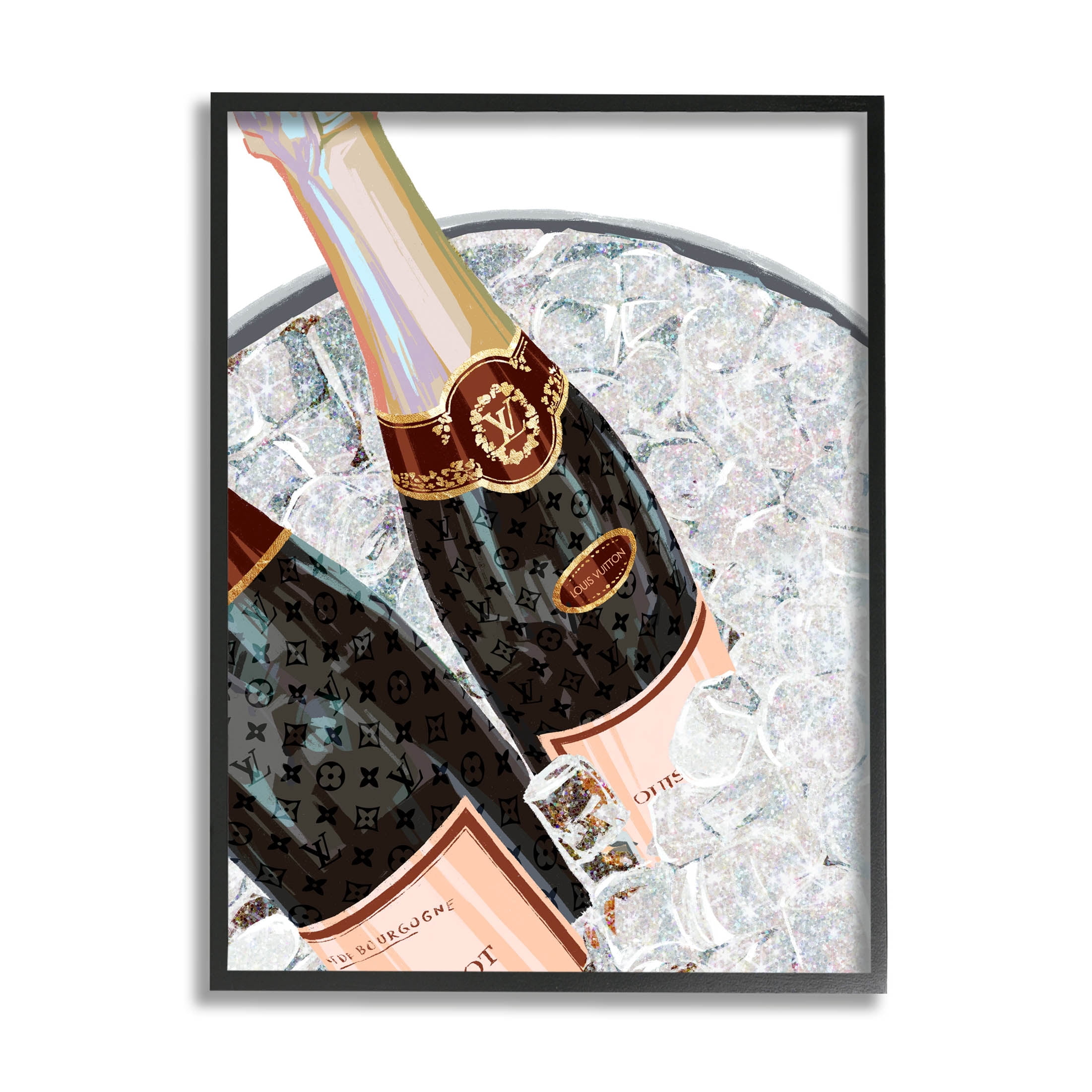 Stupell Industries Fashion Champagne Bottles Gleaming Ice Graphic Art Black Framed Art Print Wall Art, Design by Ziwei Li