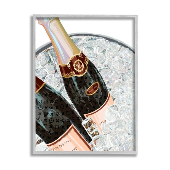 Stupell Industries Fashion Champagne Bottles Gleaming Ice Graphic Art Gray Framed Art Print Wall Art, Design by Ziwei Li