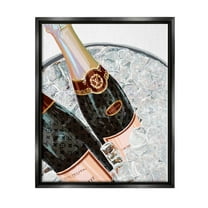 Stupell Industries Fashion Champagne Bottles Gleaming Ice Graphic Art Jet Black Floating Framed Canvas Print Wall Art, Design by Ziwei Li