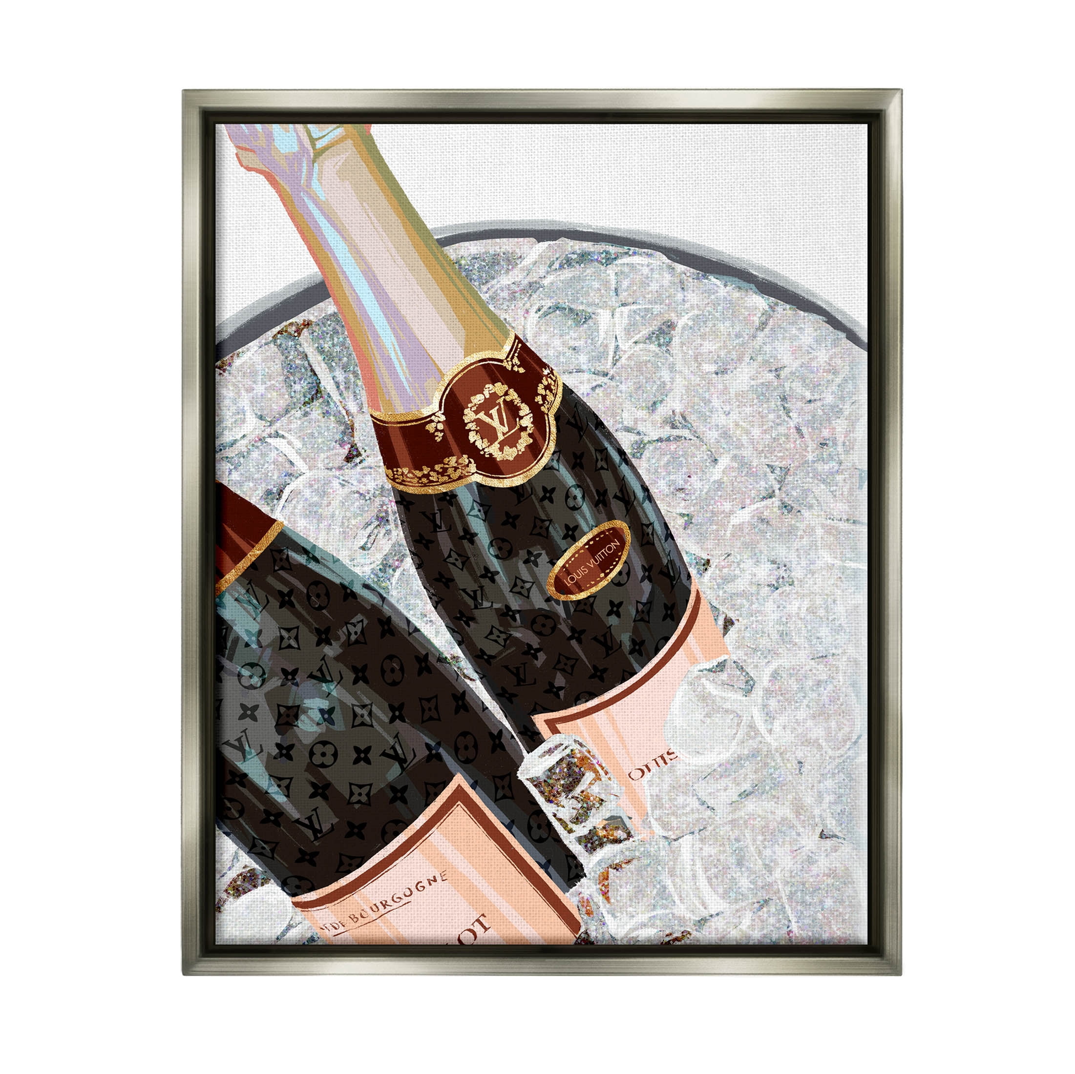 Stupell Industries Fashion Champagne Bottles Gleaming Ice Graphic Art Luster Gray Floating Framed Canvas Print Wall Art, Design by Ziwei Li