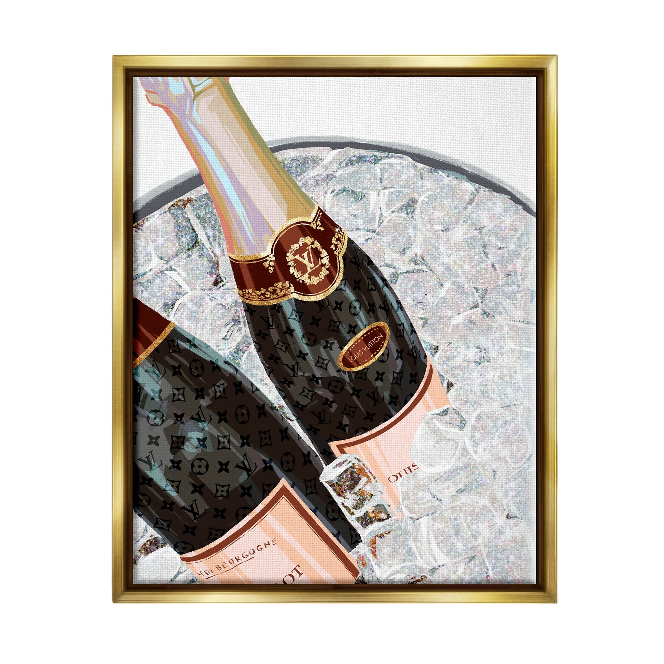 Stupell Industries Fashion Champagne Bottles Gleaming Ice Graphic Art Metallic Gold Floating Framed Canvas Print Wall Art, Design by Ziwei Li