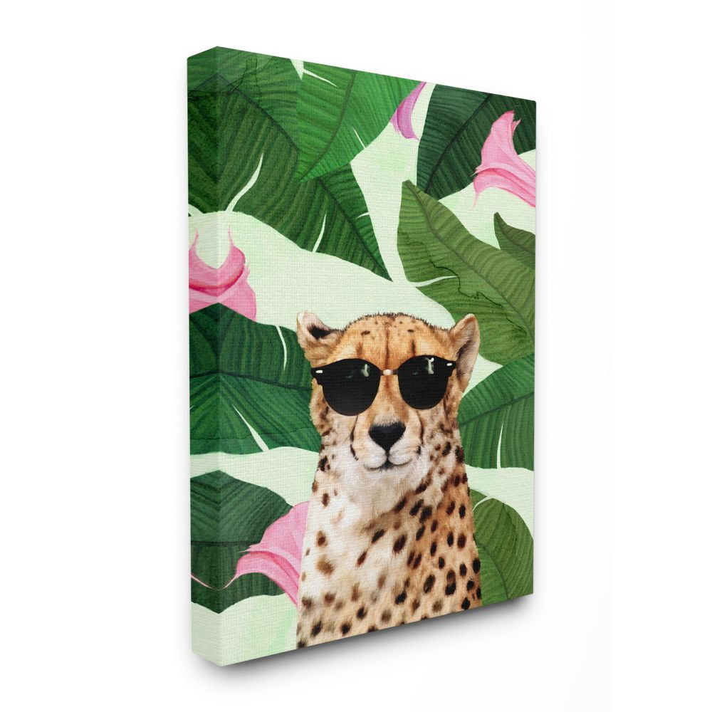 Stupell Industries Fashion Cheetah Funny Flower Tropical Painting Canvas Wall Art by Ziwei Li