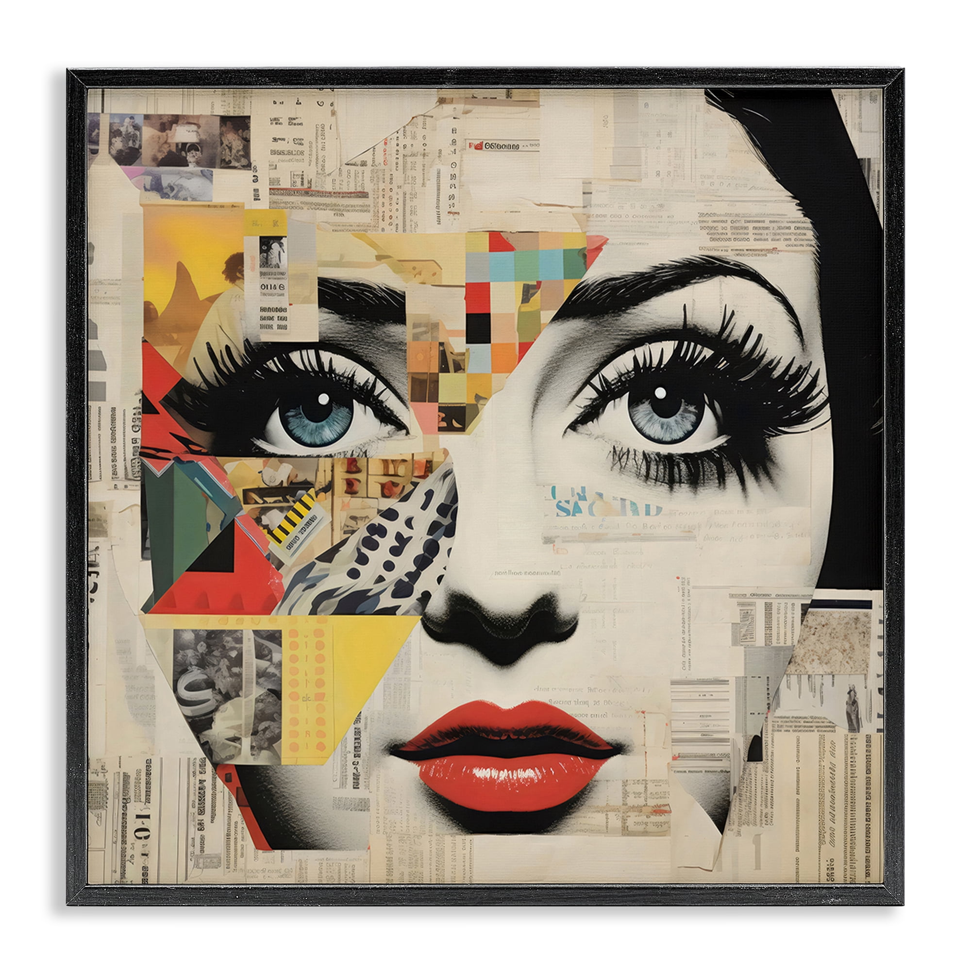 Stupell Industries Fashion Collage Pop Portrait Black Framed Giclee Art, design by Creative Studio