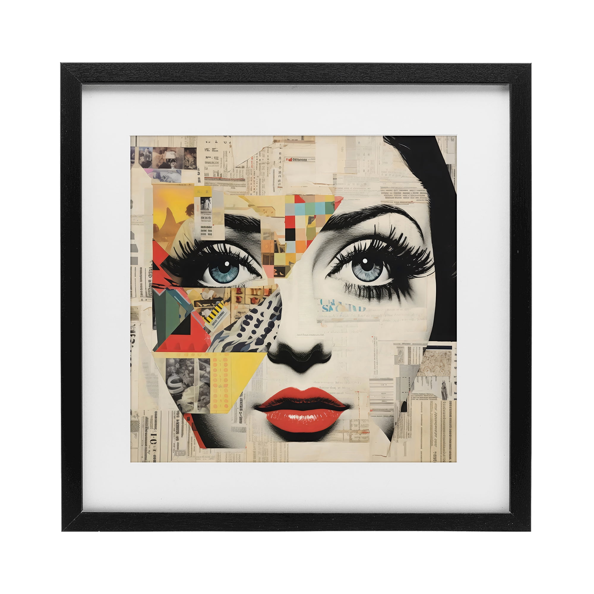Stupell Industries Fashion Collage Pop Portrait Black Framed Print Under Glass, design by Creative Studio