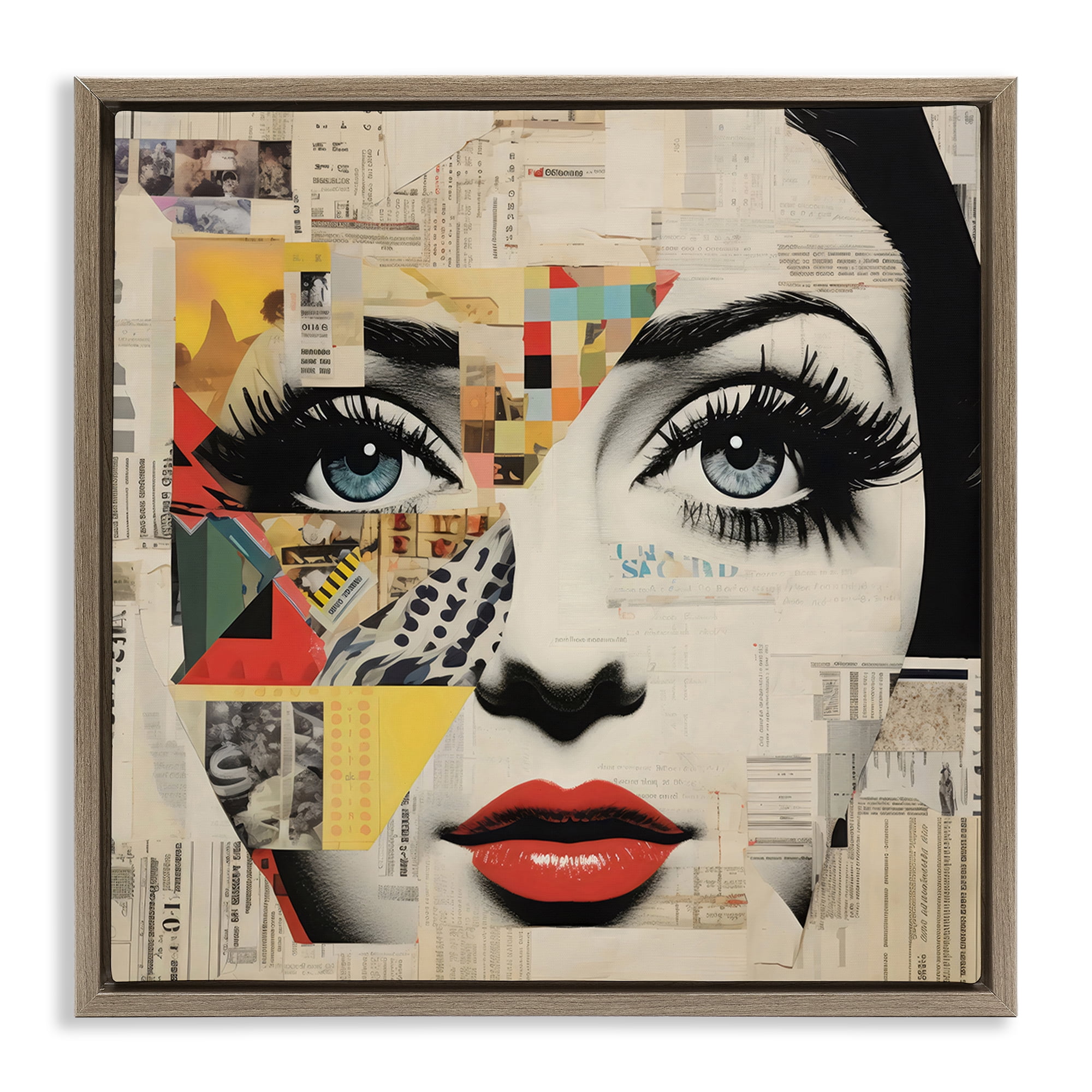 Stupell Industries Fashion Collage Pop Portrait Brown Framed Floater Canvas Wall Art, design by Creative Studio