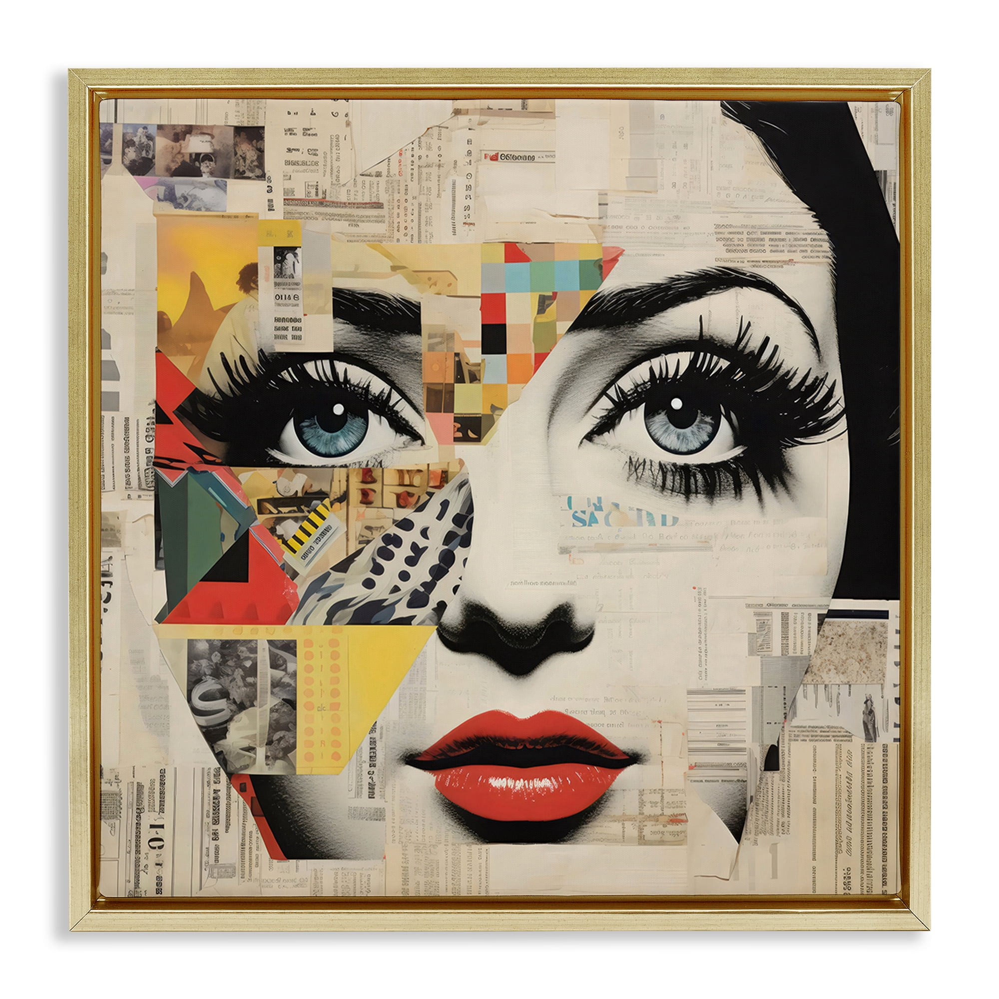 Stupell Industries Fashion Collage Pop Portrait Gold Framed Floater Canvas Wall Art, design by Creative Studio