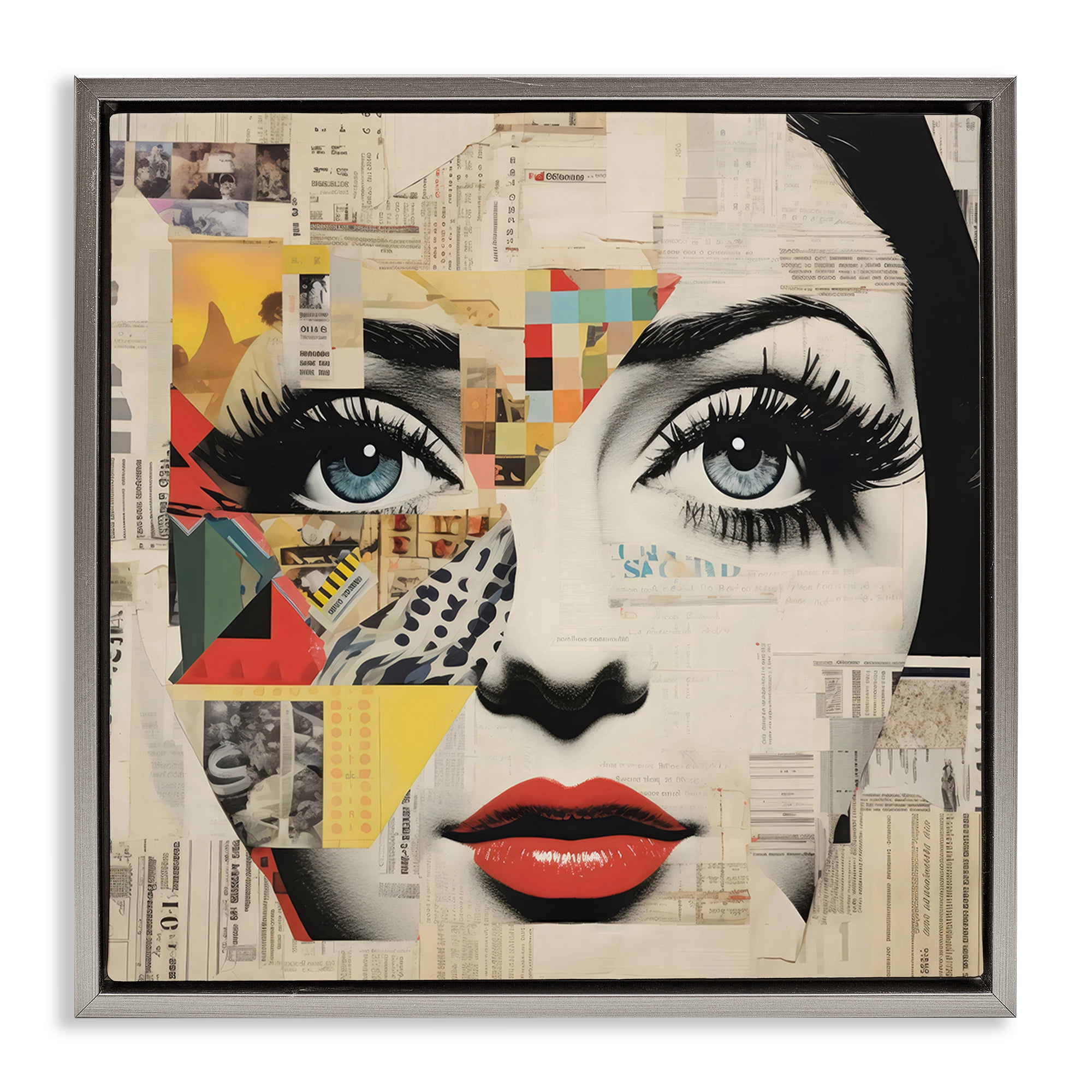 Stupell Industries Fashion Collage Pop Portrait Gray Framed Floater Canvas Wall Art, design by Creative Studio