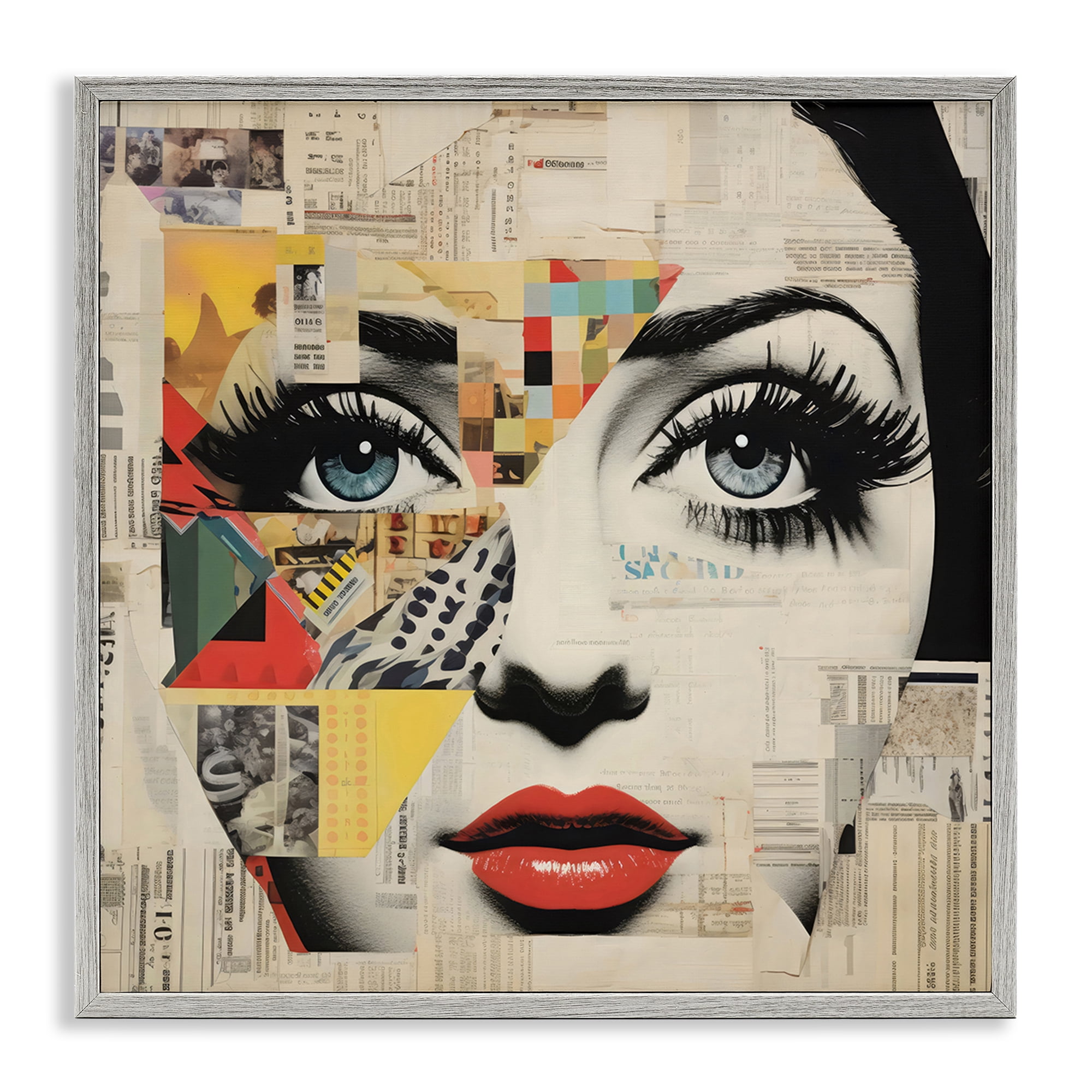 Stupell Industries Fashion Collage Pop Portrait Gray Framed Giclee Art, design by Creative Studio