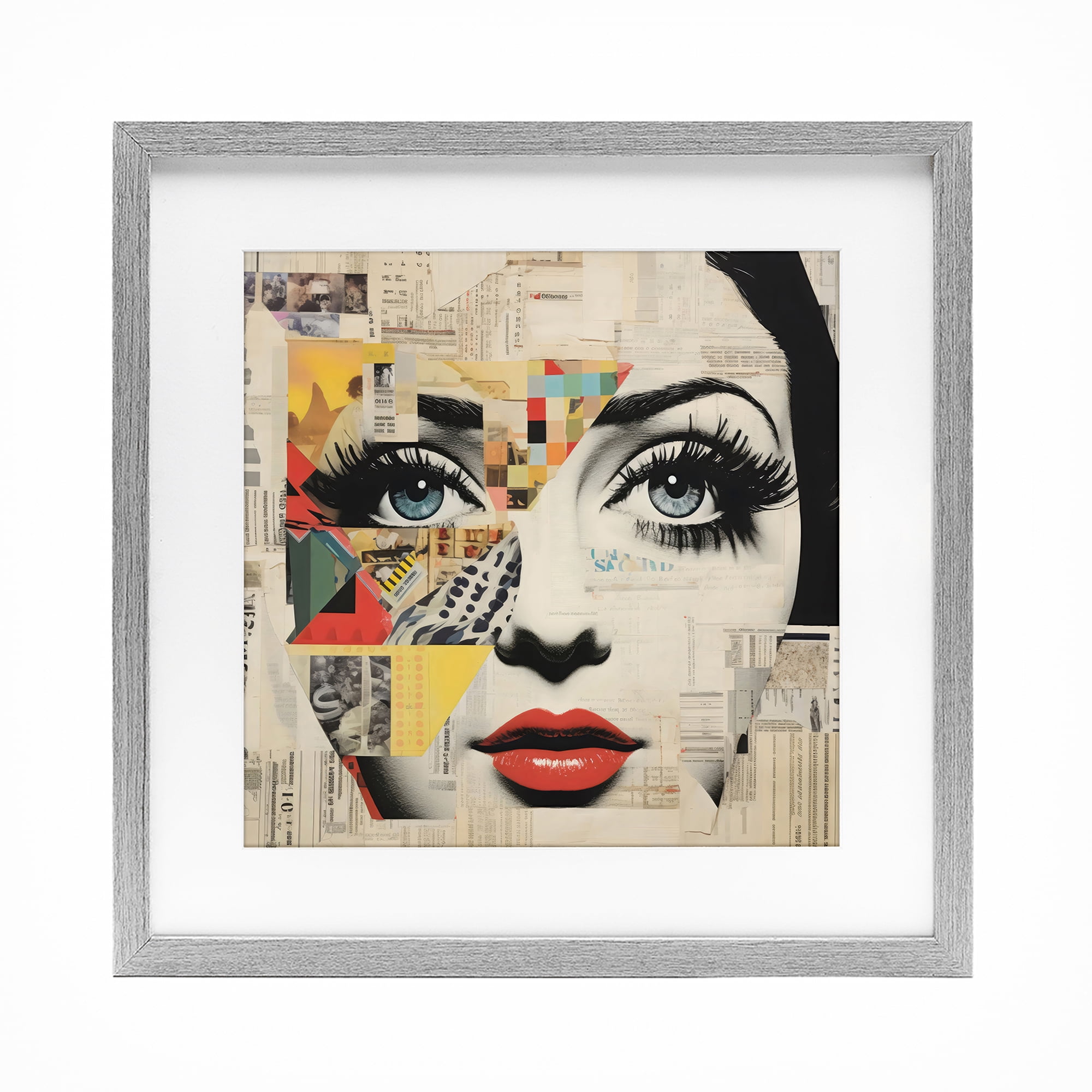 Stupell Industries Fashion Collage Pop Portrait Gray Framed Print Under Glass, design by Creative Studio