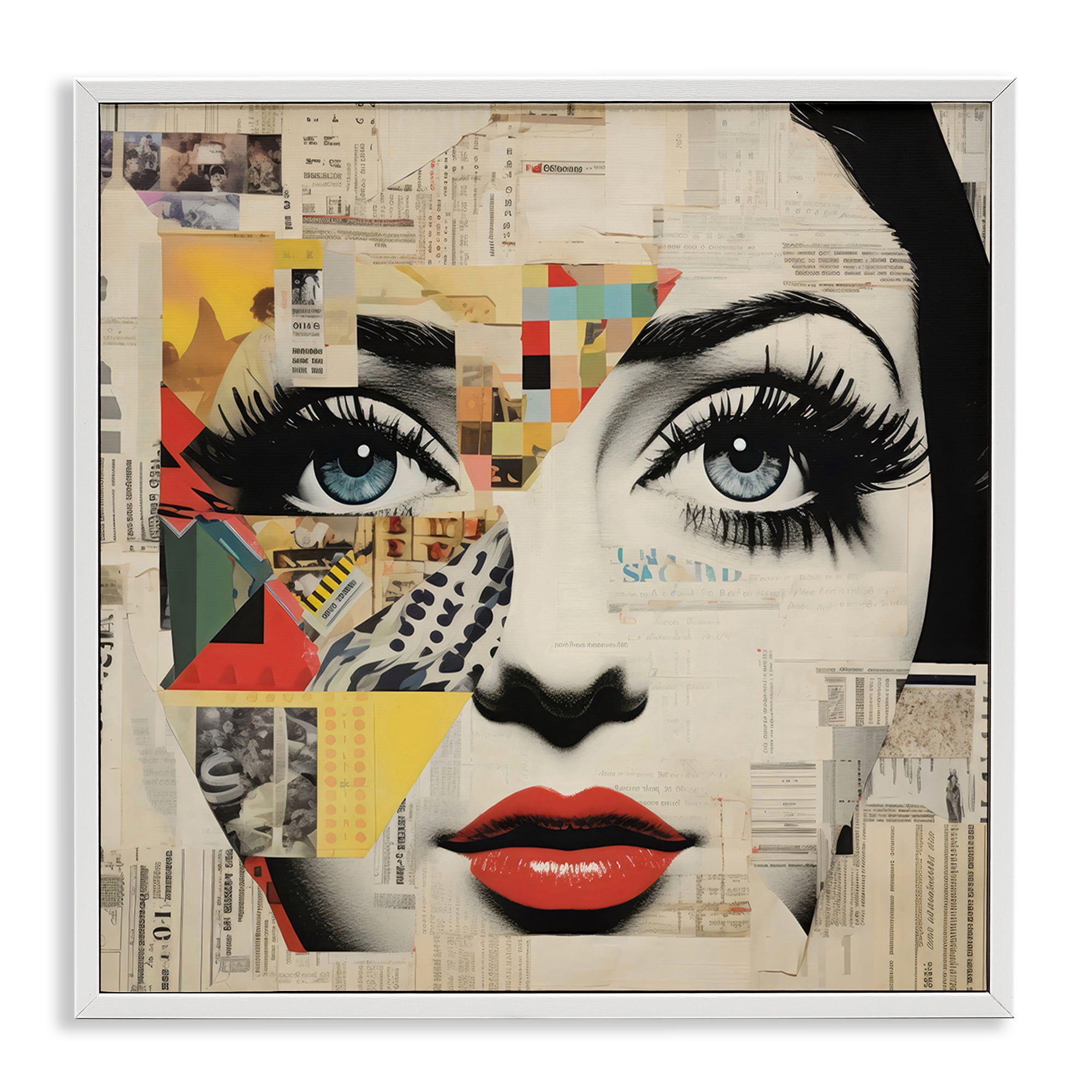 Stupell Industries Fashion Collage Pop Portrait White Framed Giclee Art, design by Creative Studio