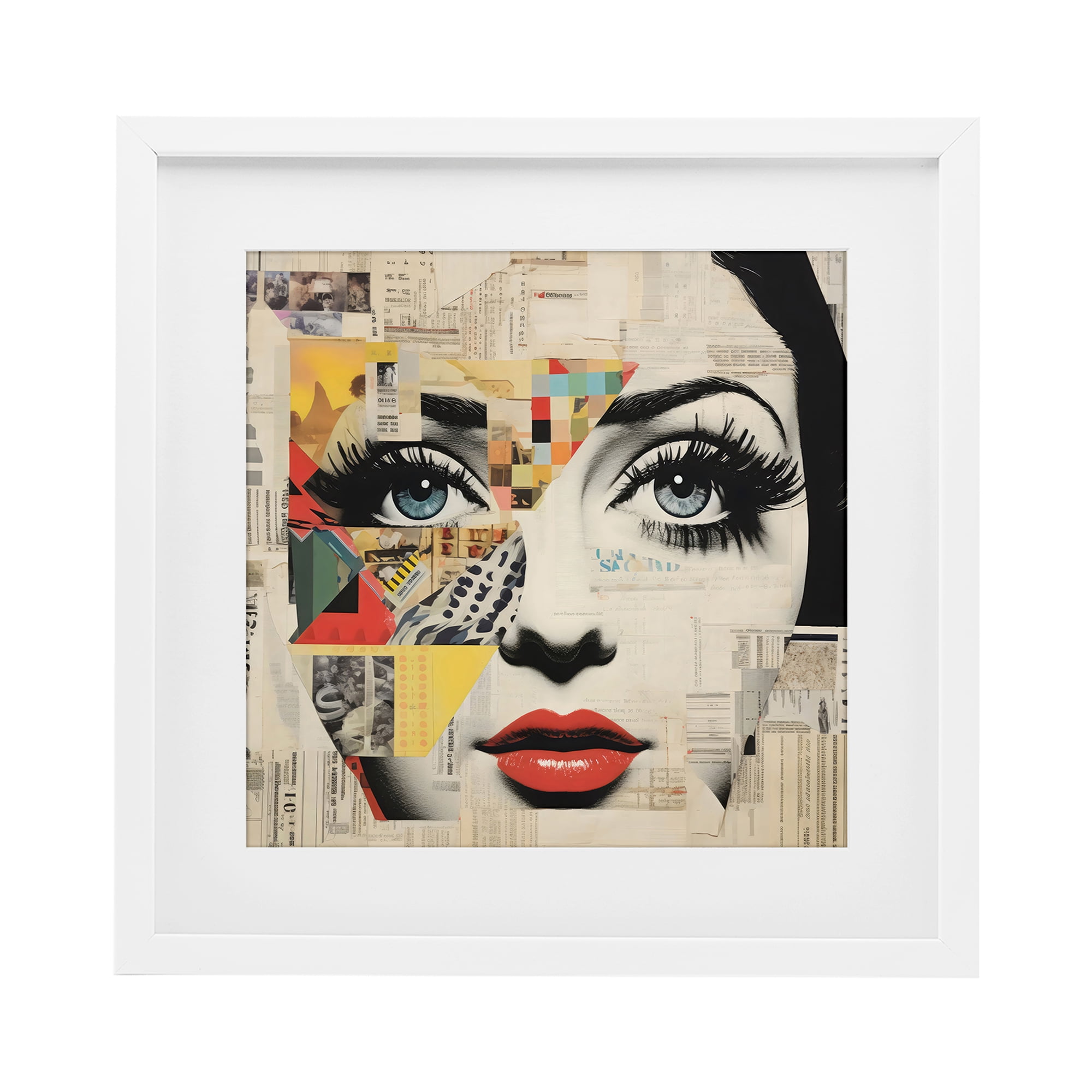 Stupell Industries Fashion Collage Pop Portrait White Framed Print Under Glass, design by Creative Studio