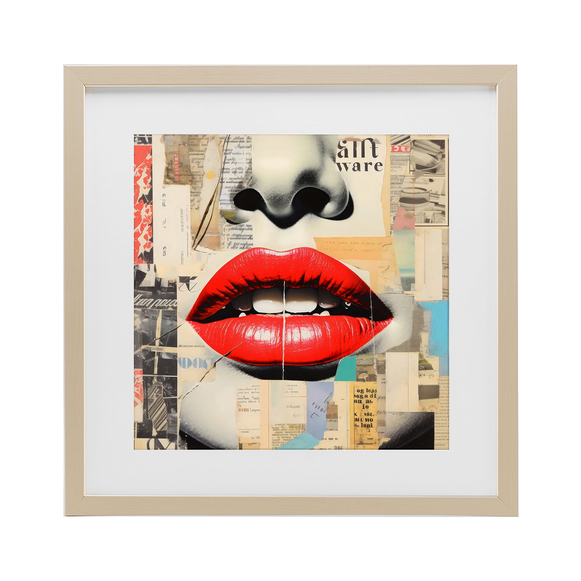 Stupell Industries Fashion Collage with Scarlet Lips Birch Framed Print Under Glass, design by Creative Studio
