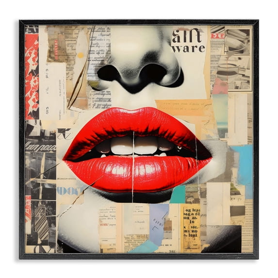 Stupell Industries Contemporary Fashion Collage with Scarlet Lips Black Framed Giclee Art, 12 x 12, by Creative Studio