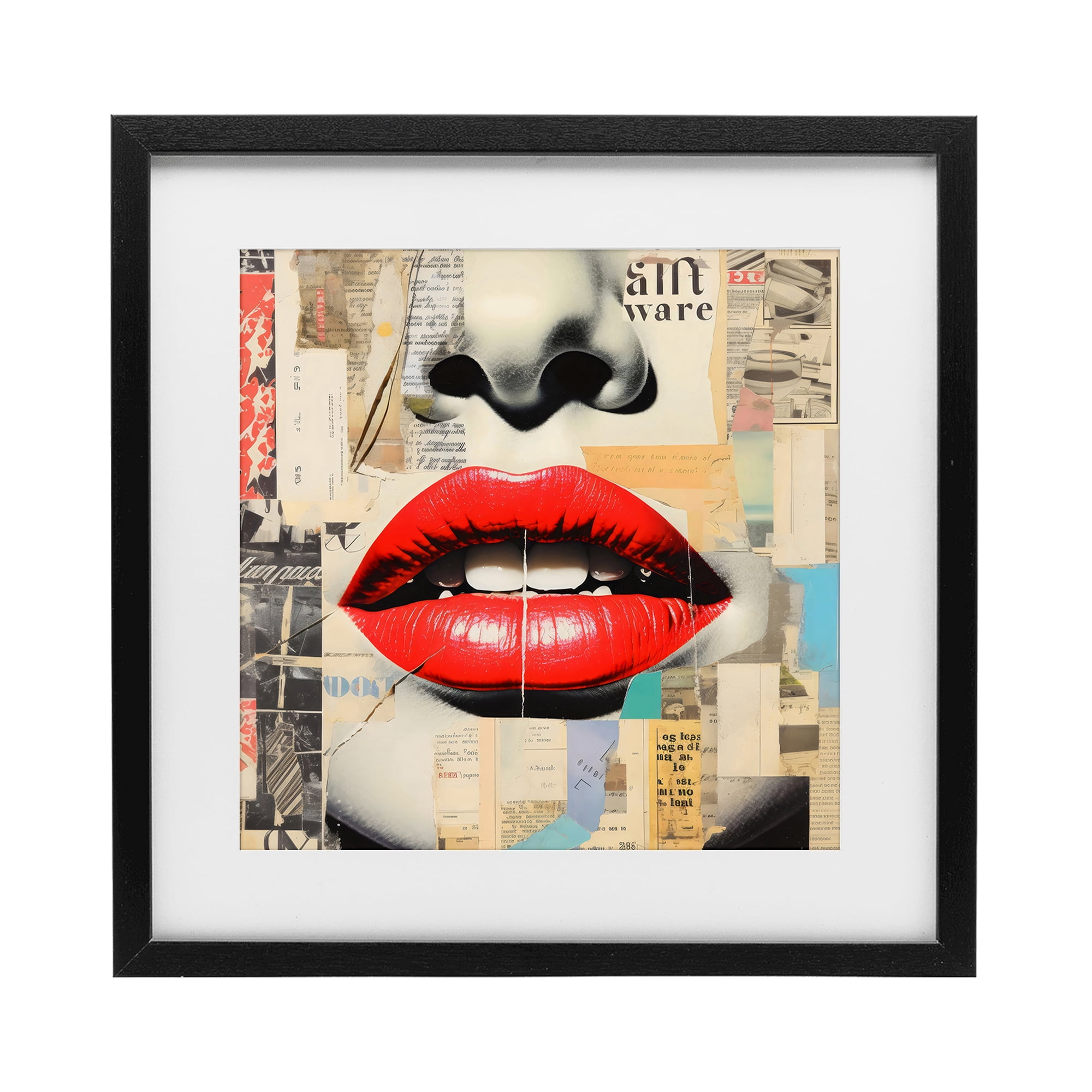 Stupell Industries Fashion Collage with Scarlet Lips Black Framed Print Under Glass, design by Creative Studio