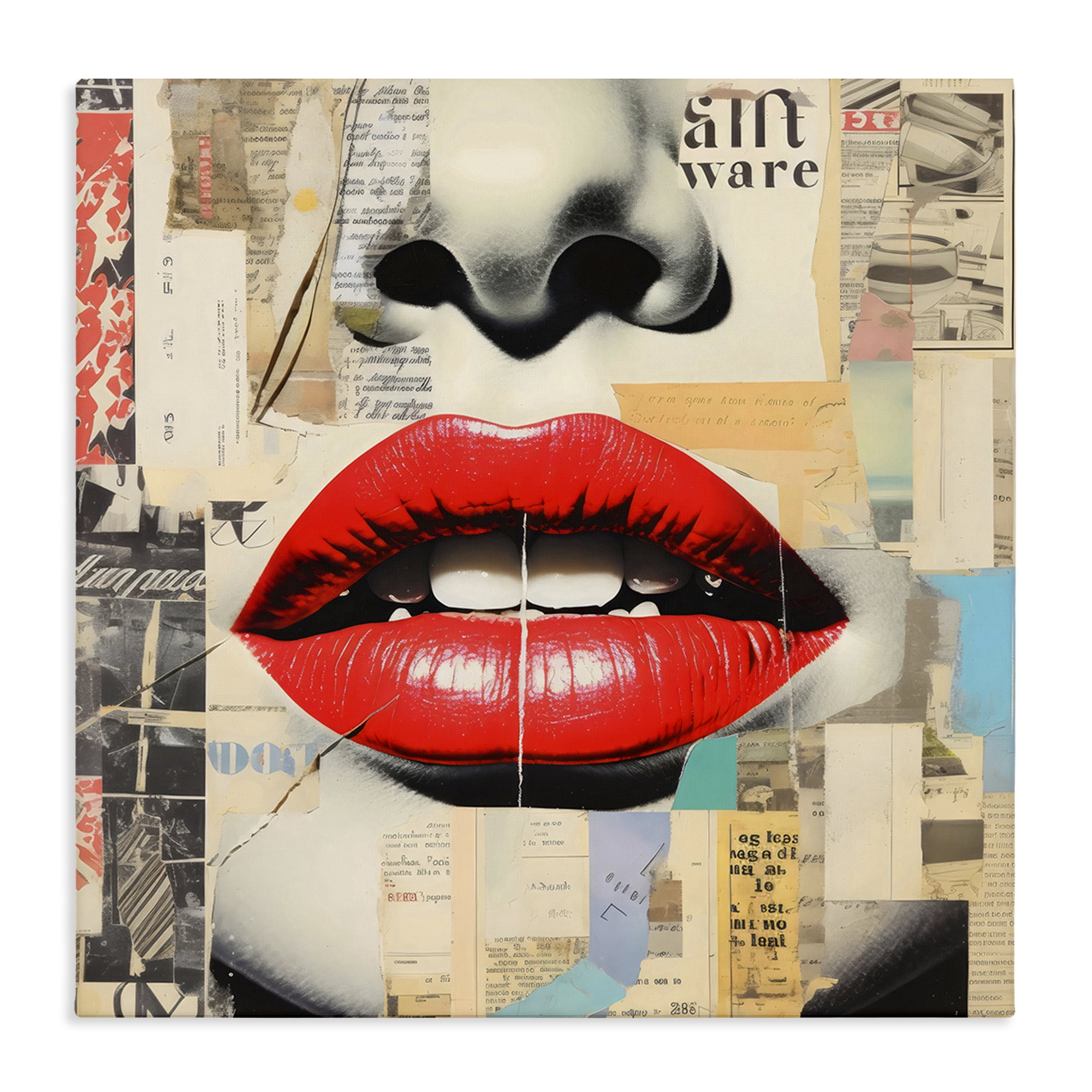 Stupell Industries Fashion Collage with Scarlet Lips Canvas Wall Art, design by Creative Studio