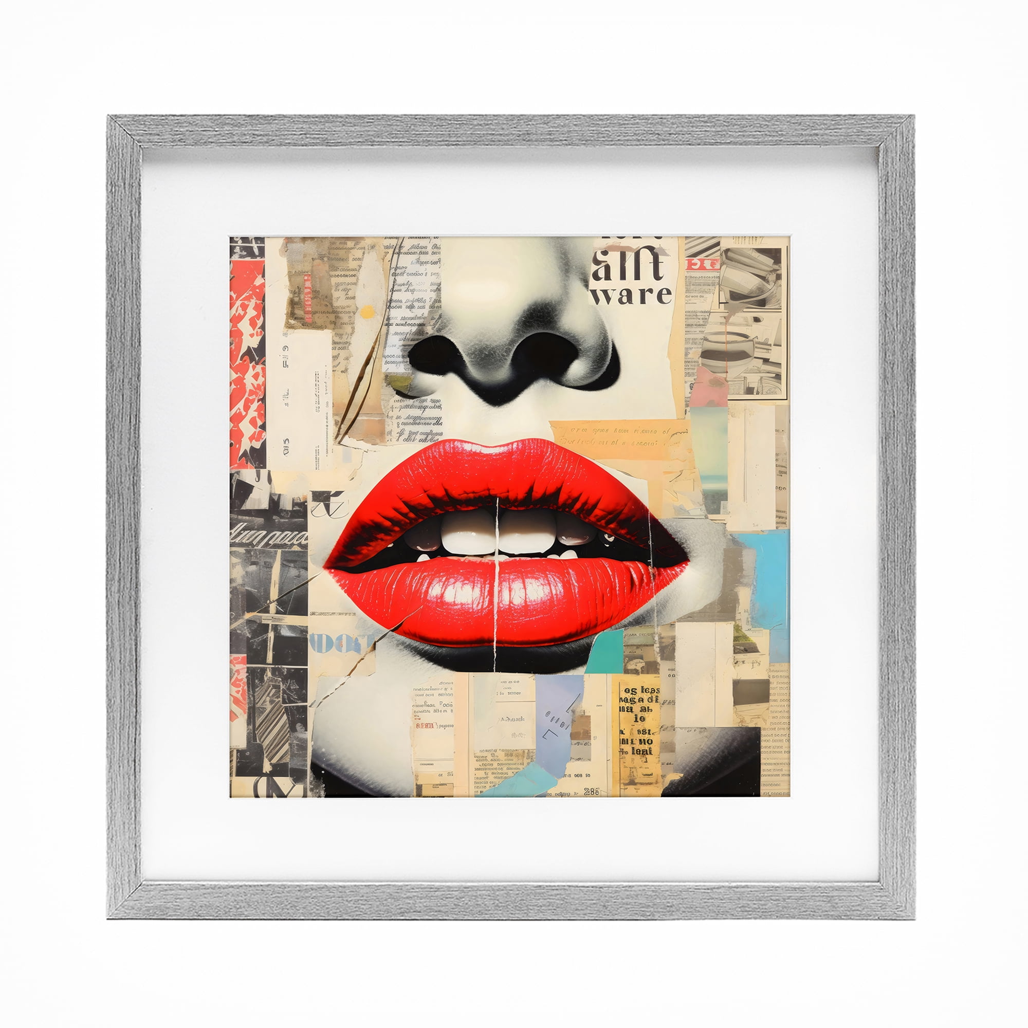 Stupell Industries Fashion Collage with Scarlet Lips Gray Framed Print Under Glass, design by Creative Studio