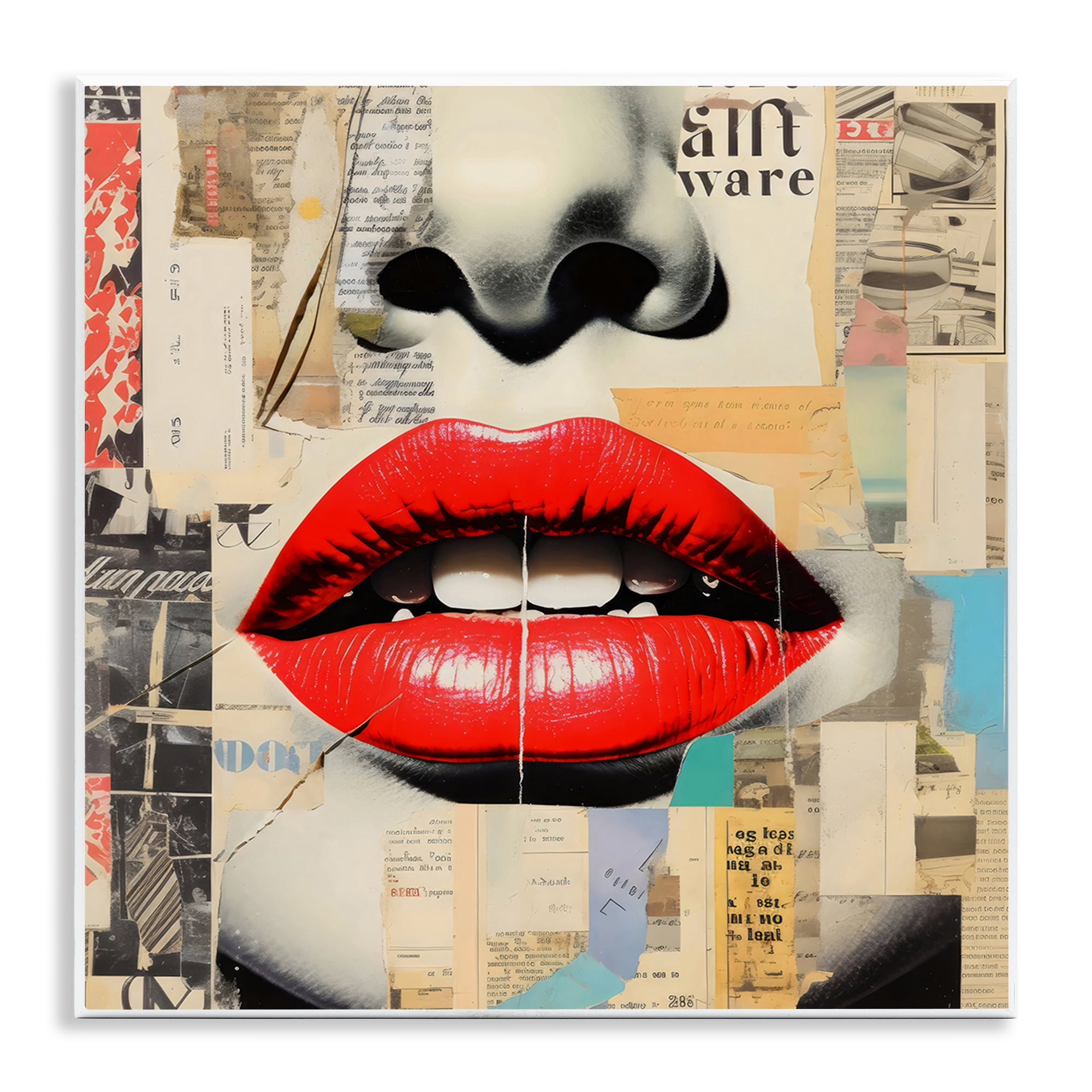 Stupell Industries Fashion Collage with Scarlet Lips Wall Plaque Art, design by Creative Studio