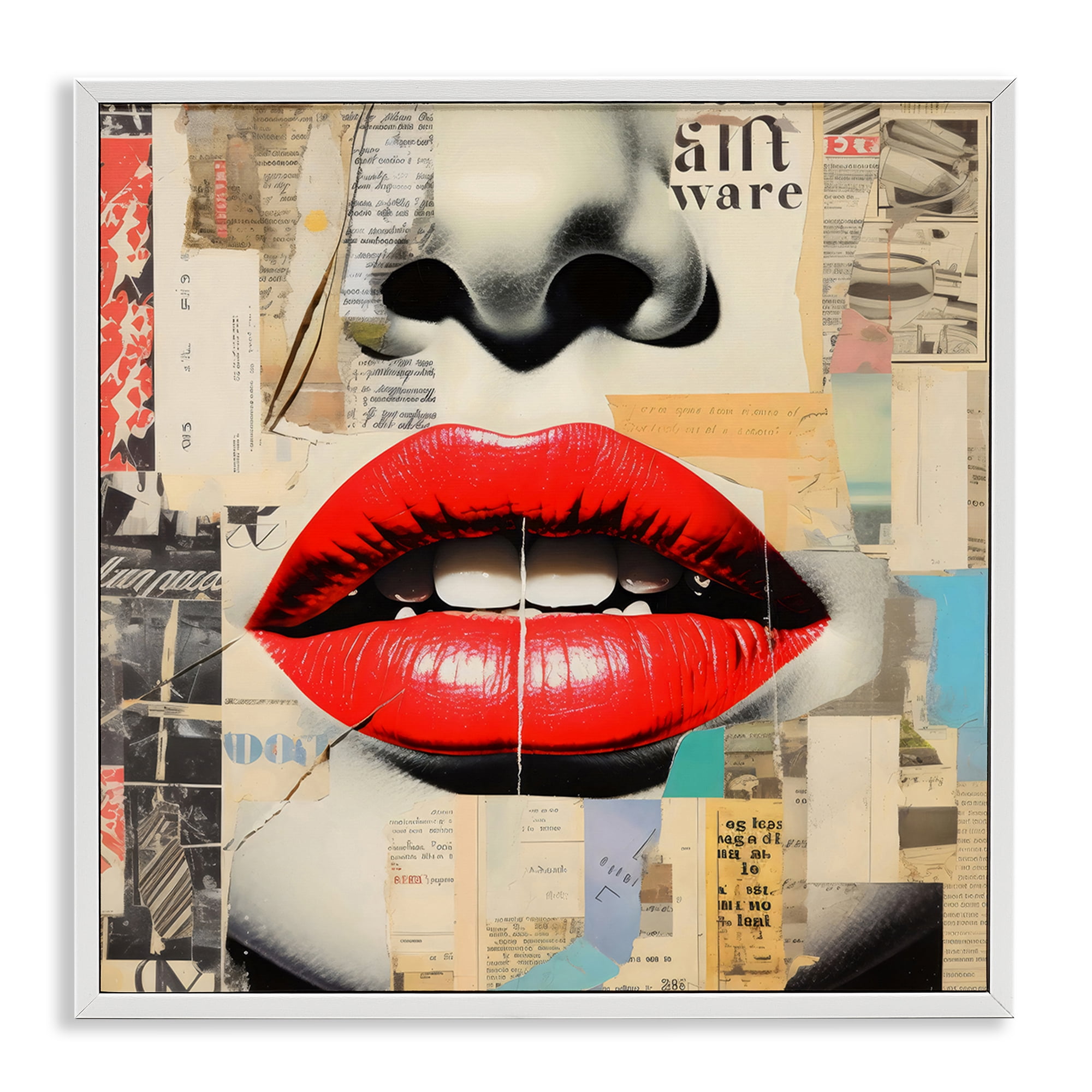 Stupell Industries Fashion Collage with Scarlet Lips White Framed Giclee Art, design by Creative Studio