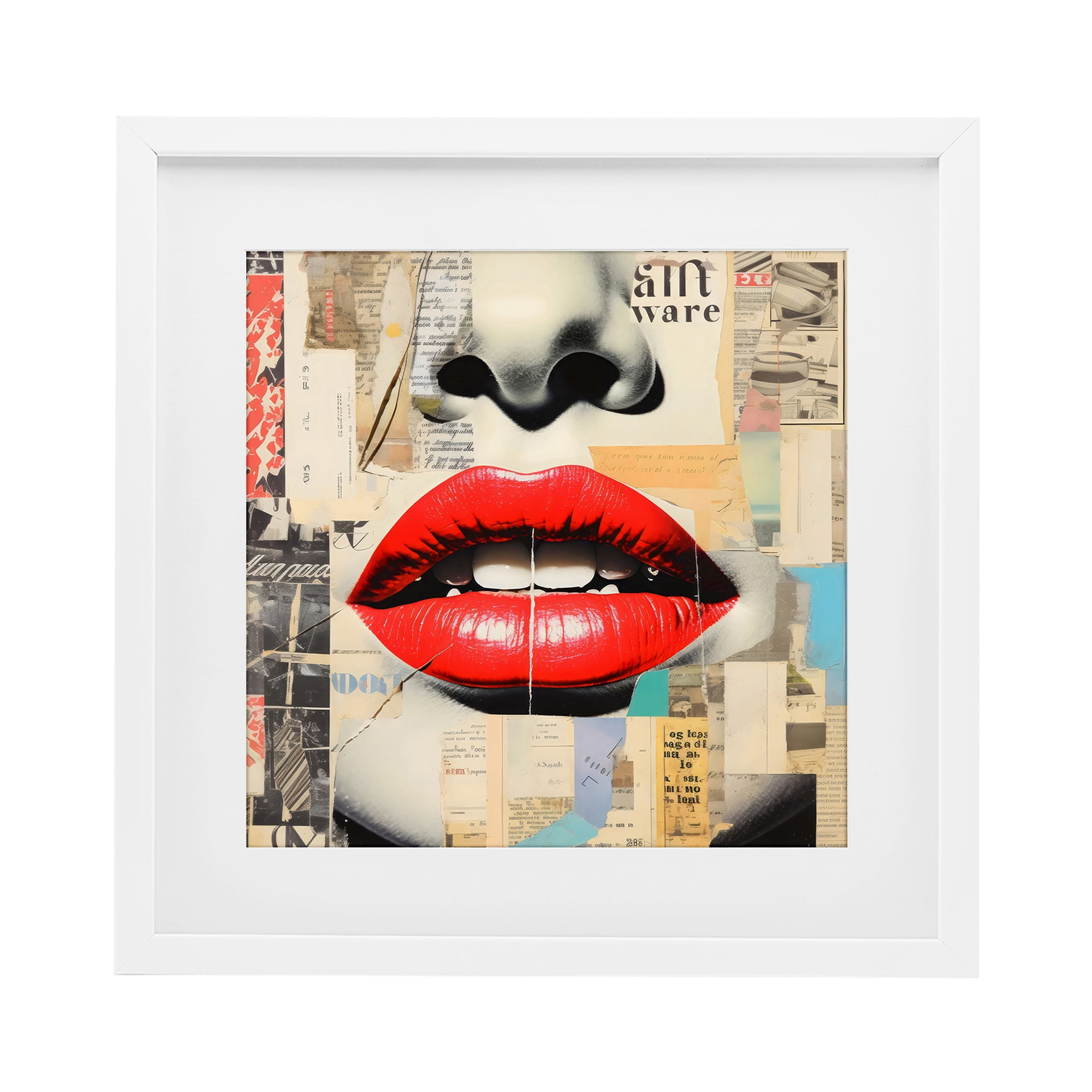 Stupell Industries Fashion Collage with Scarlet Lips White Framed Print Under Glass, design by Creative Studio