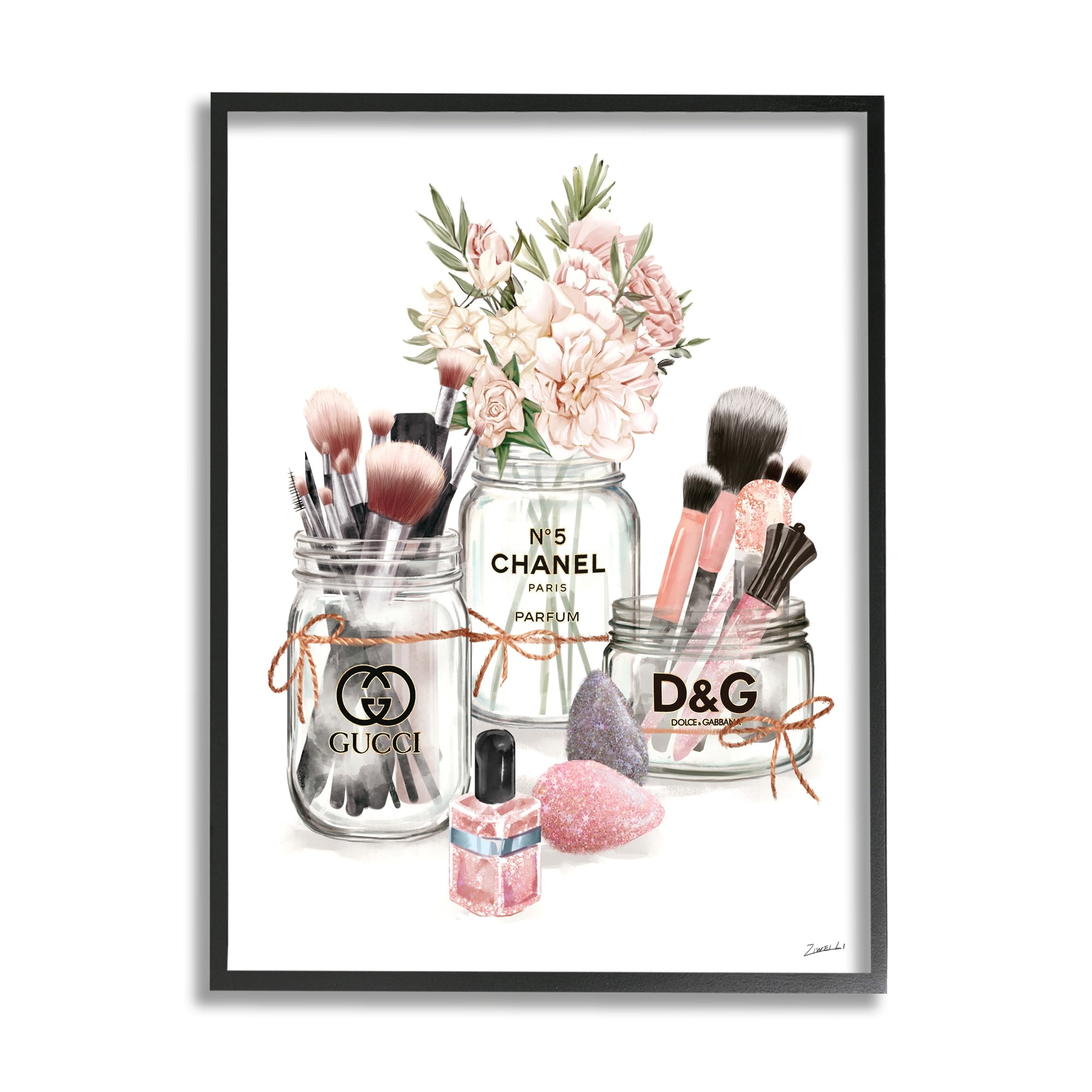 Stupell Industries Fashion Cosmetic Brushes in Glam Jars ,11 x 14,Designed by Ziwei Li