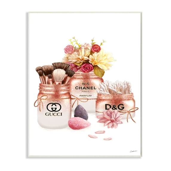 Stupell Industries Fashion Cosmetic Jars and Floral Bouquet Design by Ziwei Li