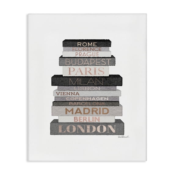Stupell Industries Art Deco Fashion Designer Bookstack Grey Black Watercolor Canvas Art, 30 x 40, by Amanda Greenwood