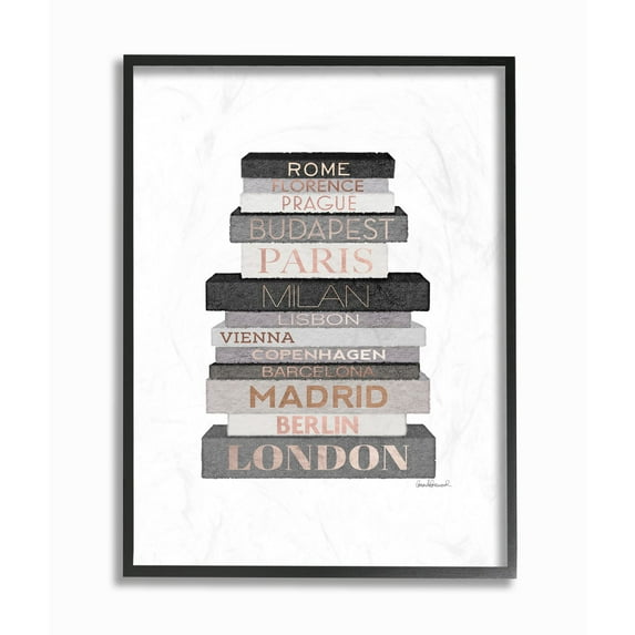 Stupell Industries Fashion Designer Bookstack Gray Black Watercolor Framed Wall Art by Amanda Greenwood