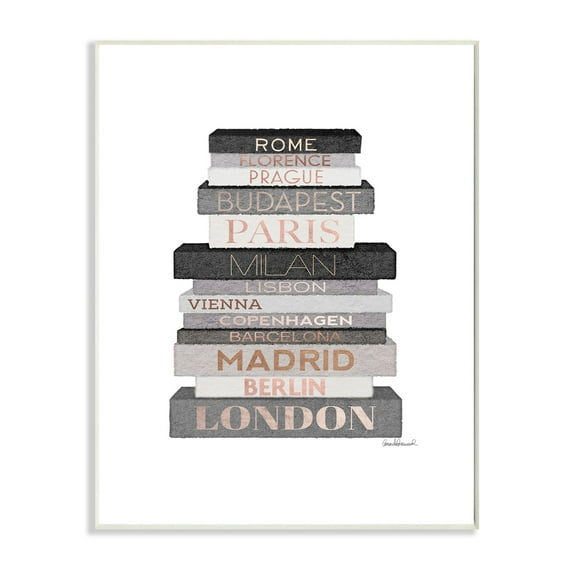 Stupell Industries Fashion Designer Bookstack Gray Black Watercolor Wall Plaque by Amanda Greenwood