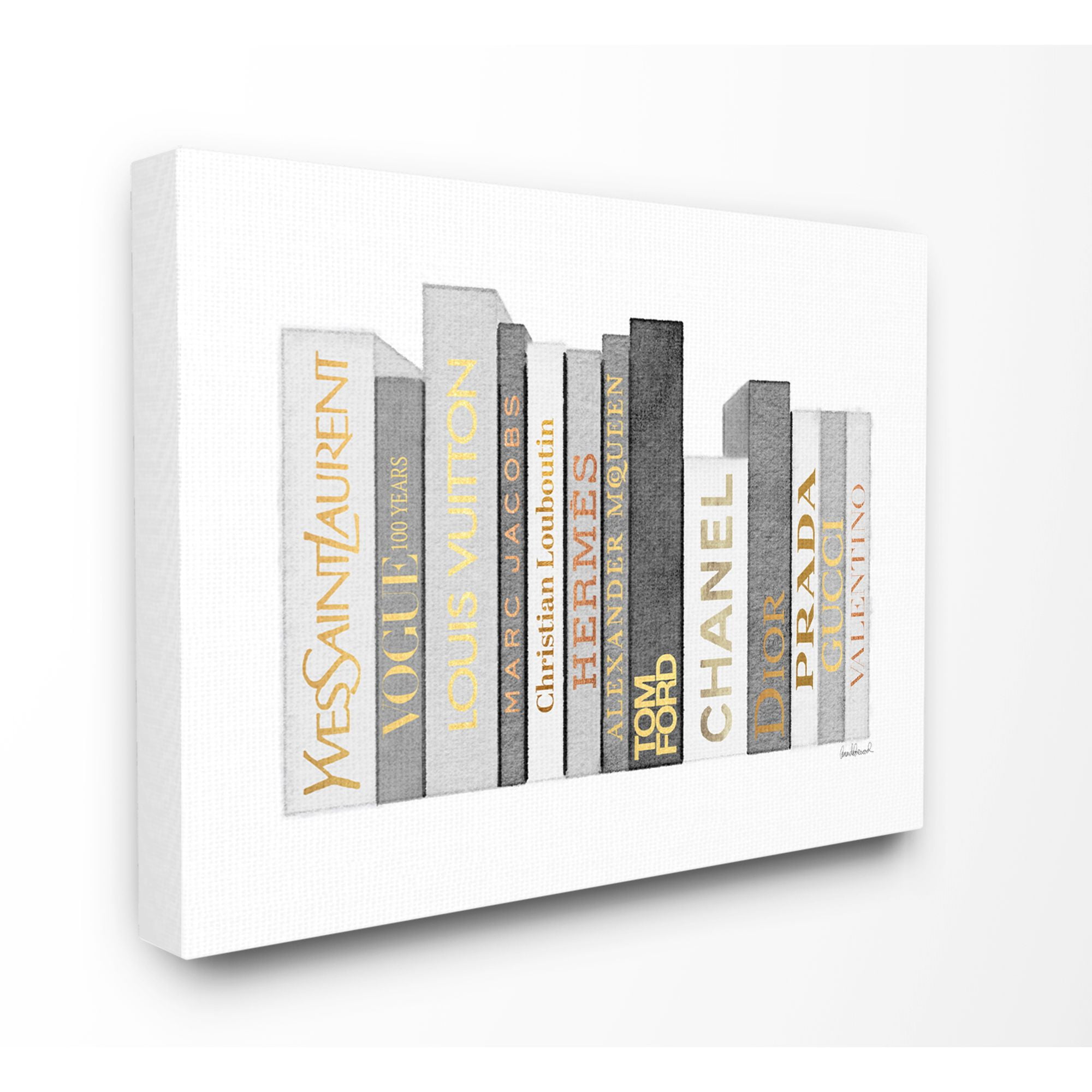 Stupell Industries Fashion Designer Bookstack Gray Gold Watercolor Canvas Wall Art by Amanda Greenwood