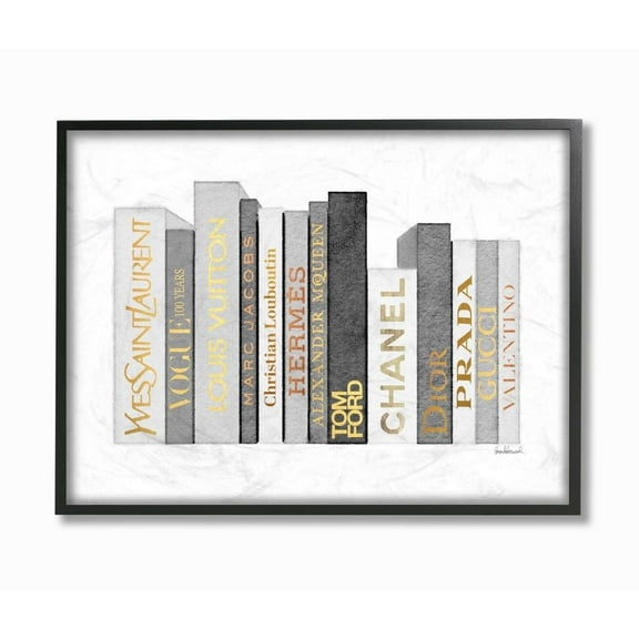 Stupell Industries Fashion Designer Bookstack Gray Gold Watercolor Framed Wall Art by Amanda Greenwood