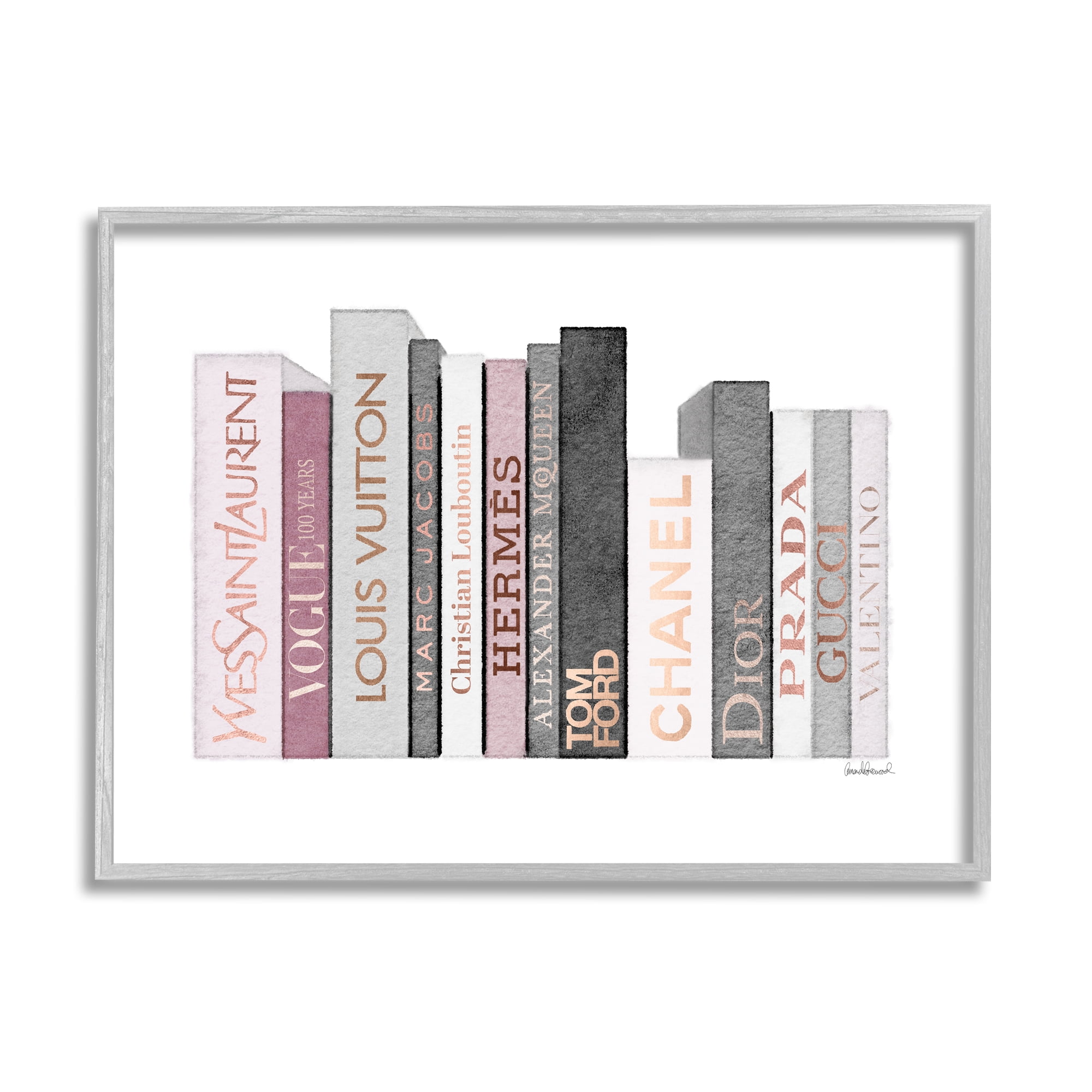 Stupell Industries Fashion Designer Bookstack Pink Grey Watercolor , 11 x 14,Design by Amanda Greenwood