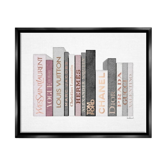 Stupell Industries Fashion Designer Bookstack Pink Grey Watercolor Jet Black Framed Floating Canvas Wall Art, 16x20, by Amanda Greenwood