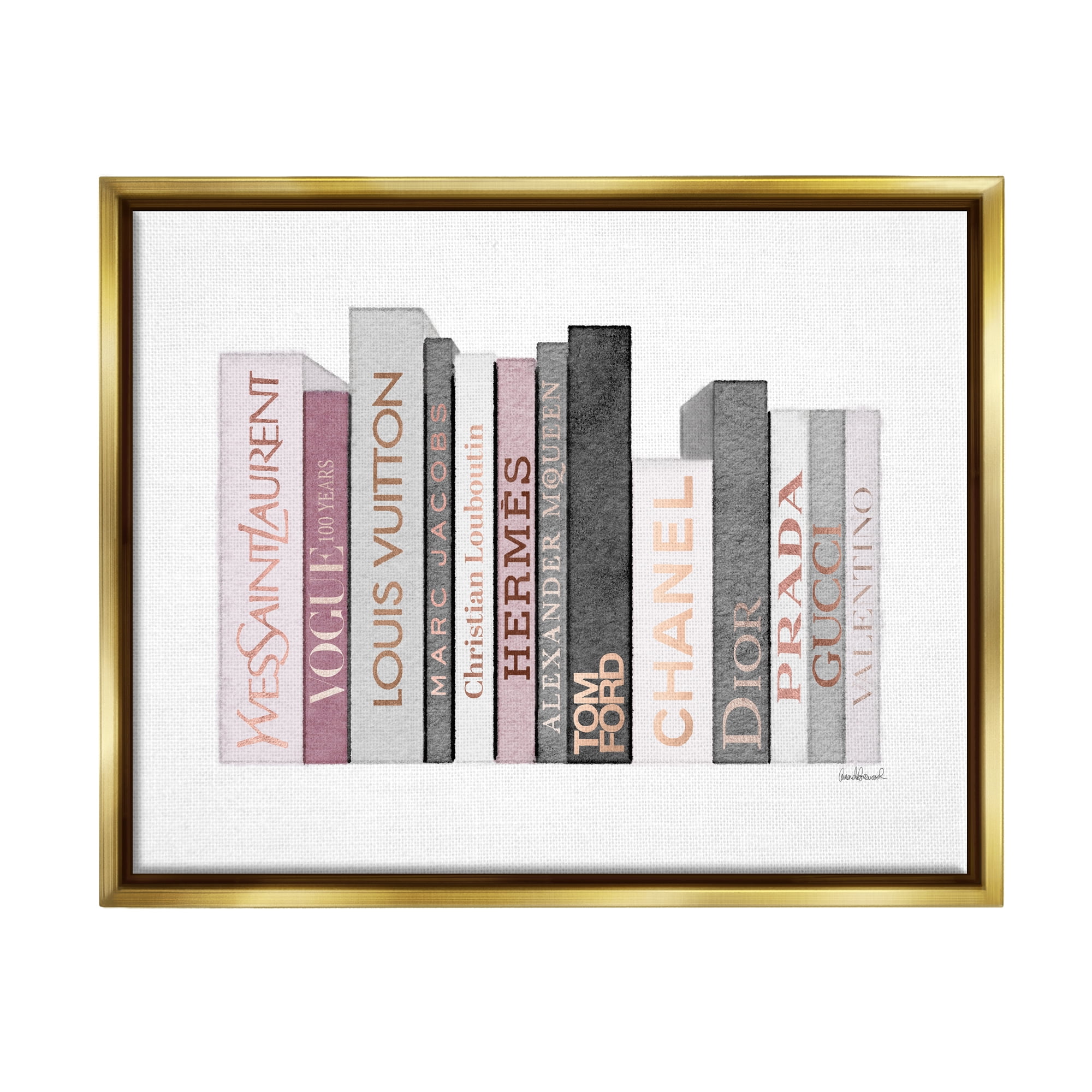 Stupell Industries Fashion Designer Bookstack Pink Grey Watercolor Metallic  Gold Framed Floating Canvas Wall Art, 16x20, by Amanda Greenwood