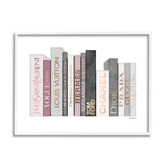 Stupell Industries Fashion Designer Bookstack Pink Grey Watercolor White Framed Art Print Wall Art, 11x14, by Amanda Greenwood
