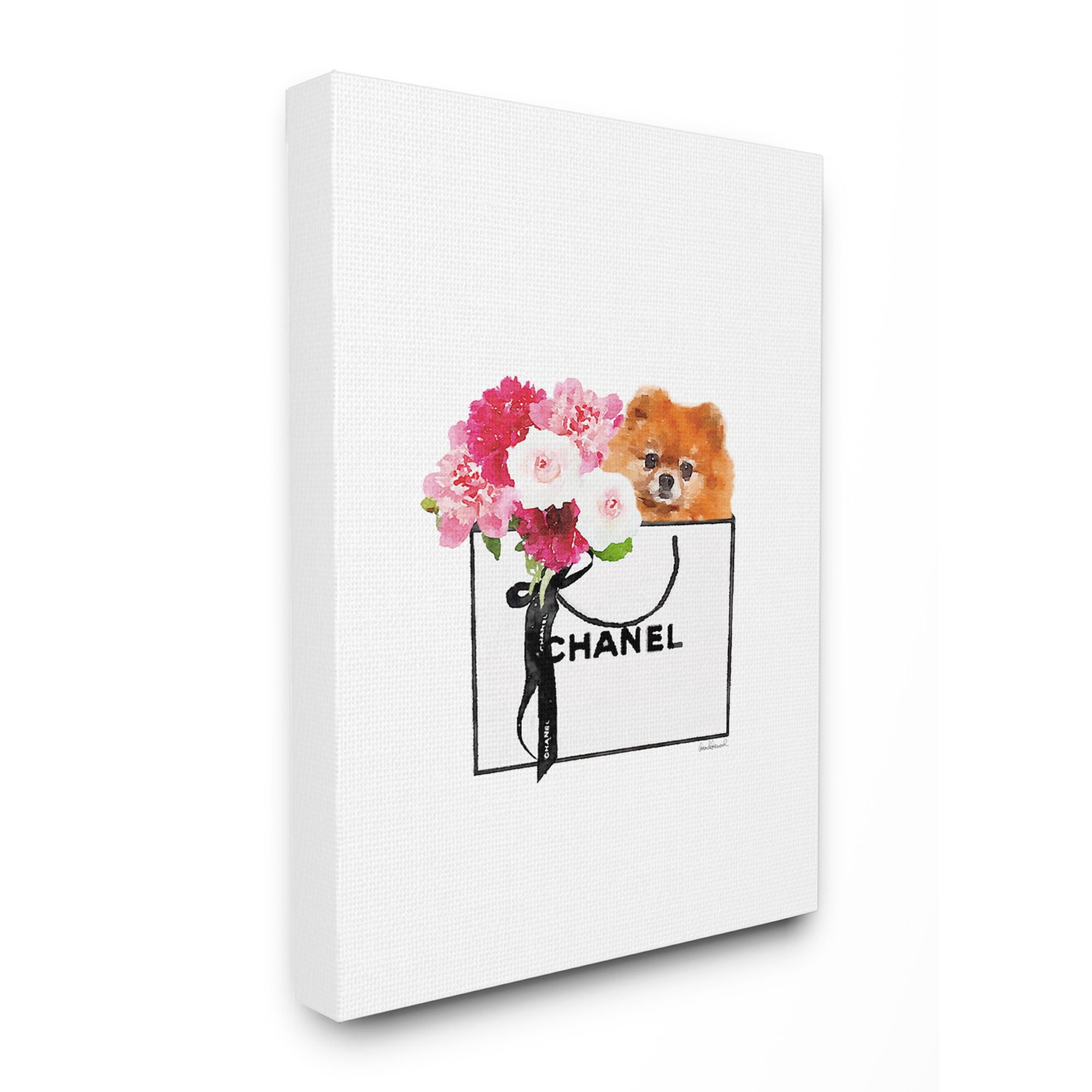 Stupell Industries Fashion Designer Flower And Pet Dog Purse Watercolor Canvas Wall Art by Amanda Greenwood