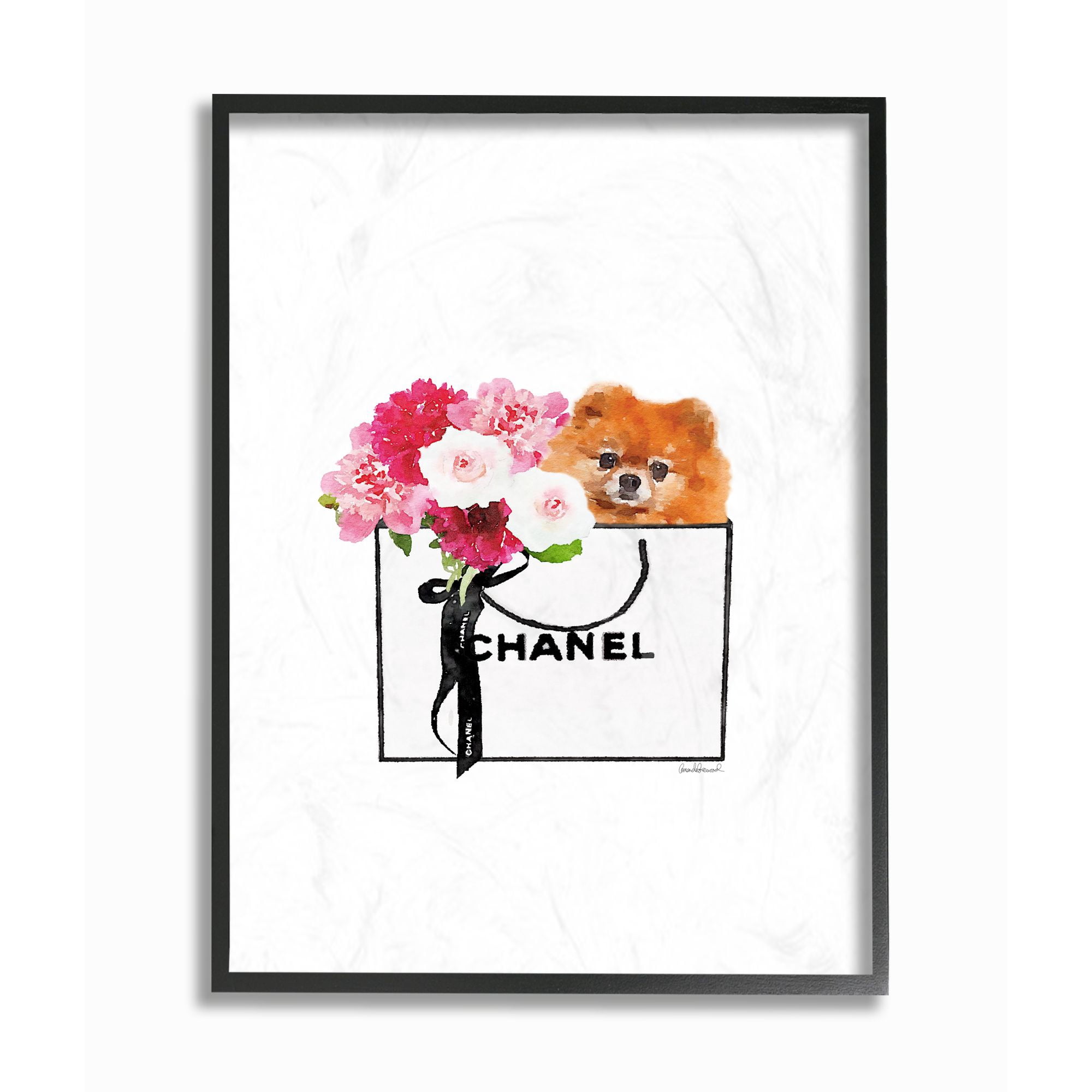 Stupell Industries Fashion Designer Flower And Pet Dog Purse Watercolor Framed Wall Art by Amanda Greenwood