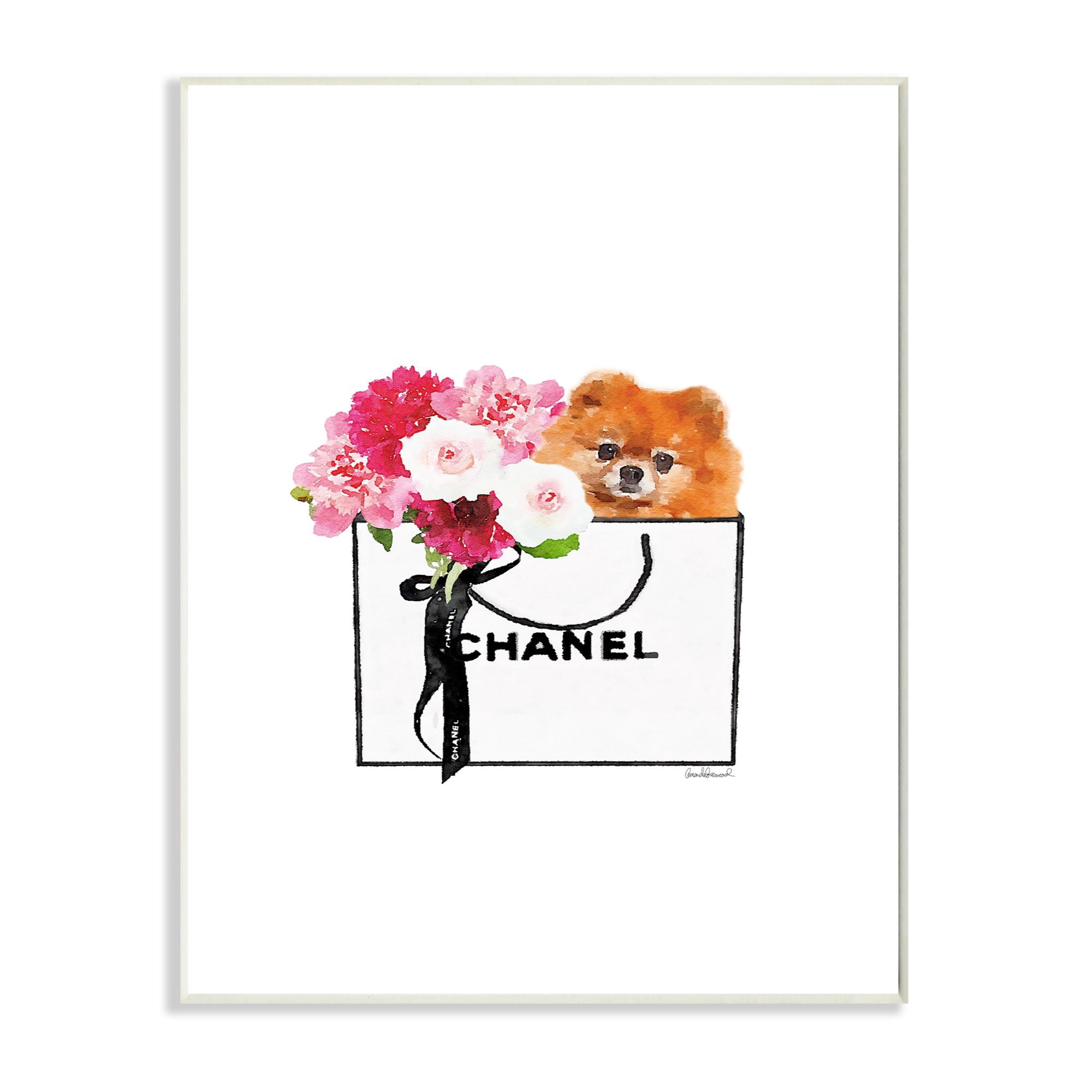 Stupell Industries Fashion Designer Flower And Pet Dog Purse Watercolor Wall Plaque by Amanda Greenwood