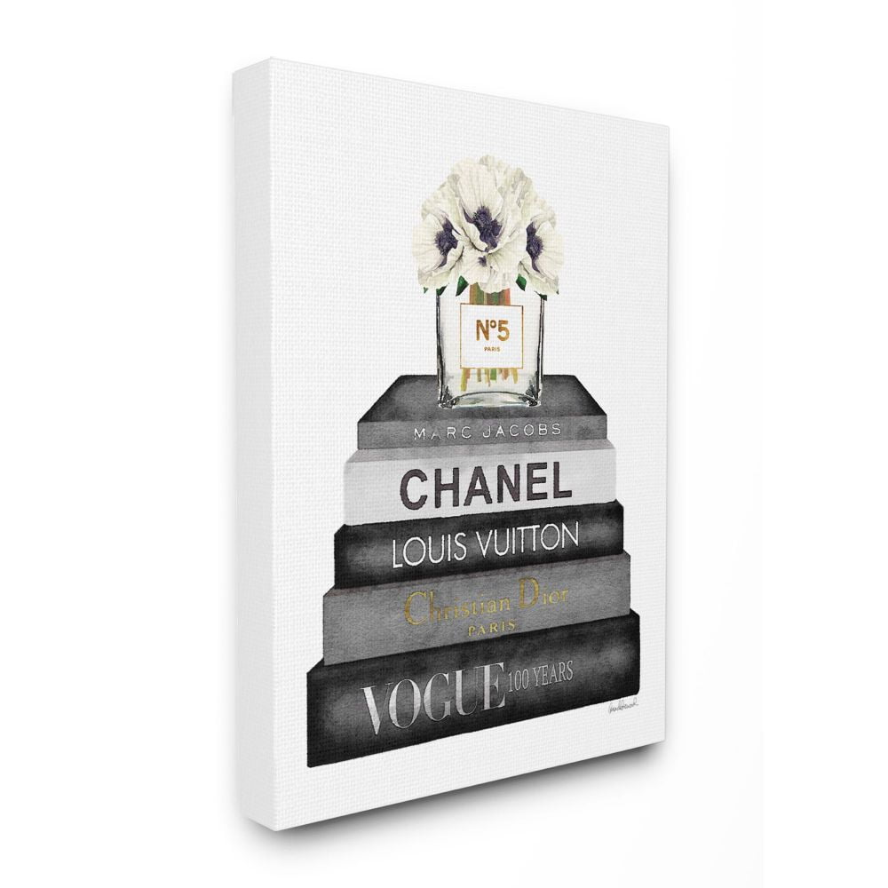 Stupell Industries Fashion Designer Flower Bookstack Black And White Watercolor Canvas Wall Art by Amanda Greenwood