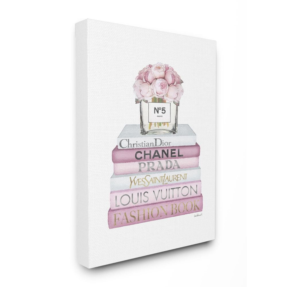Pink and White Fashion Bookstack Canvas Wall Art for Kids