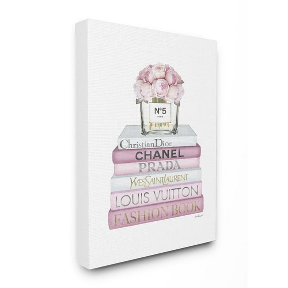Stupell Industries Fashion Designer Flower Bookstack Pink White Watercolor Canvas Wall Art by Amanda Greenwood