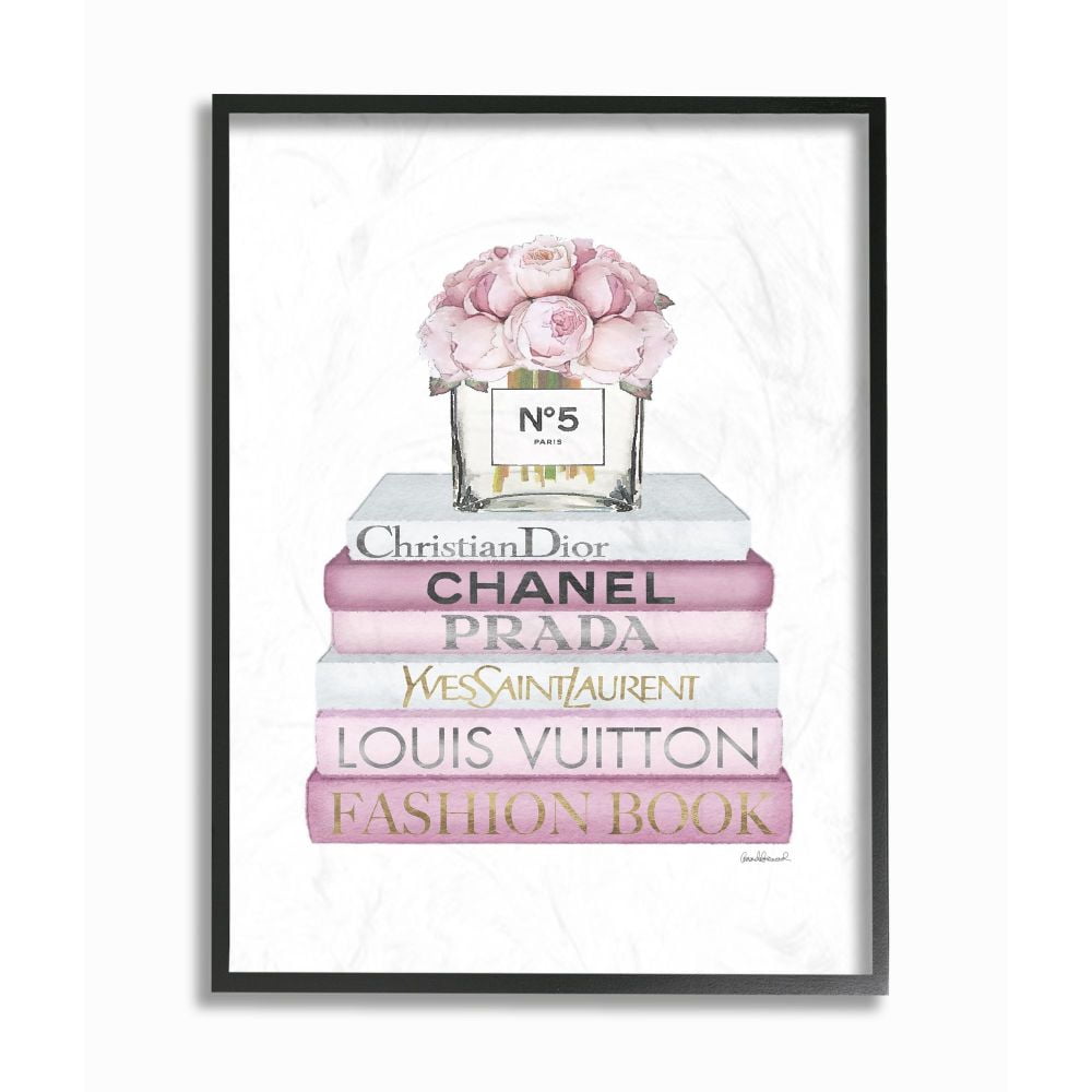 Stupell Industries Fashion Designer Flower Bookstack Pink White Watercolor Framed Wall Art by Amanda Greenwood