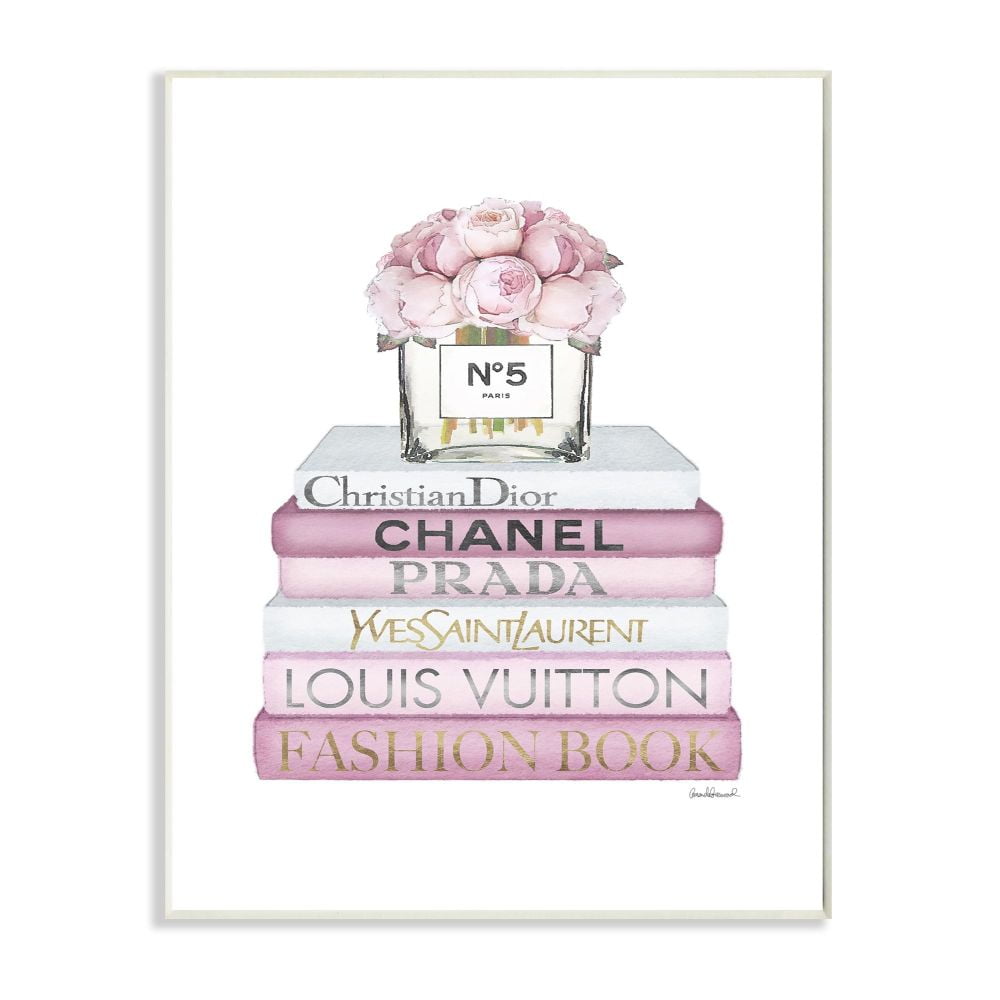 Pink and White Watercolor Fashion Bookstack Wood Plaque, 10 x 15