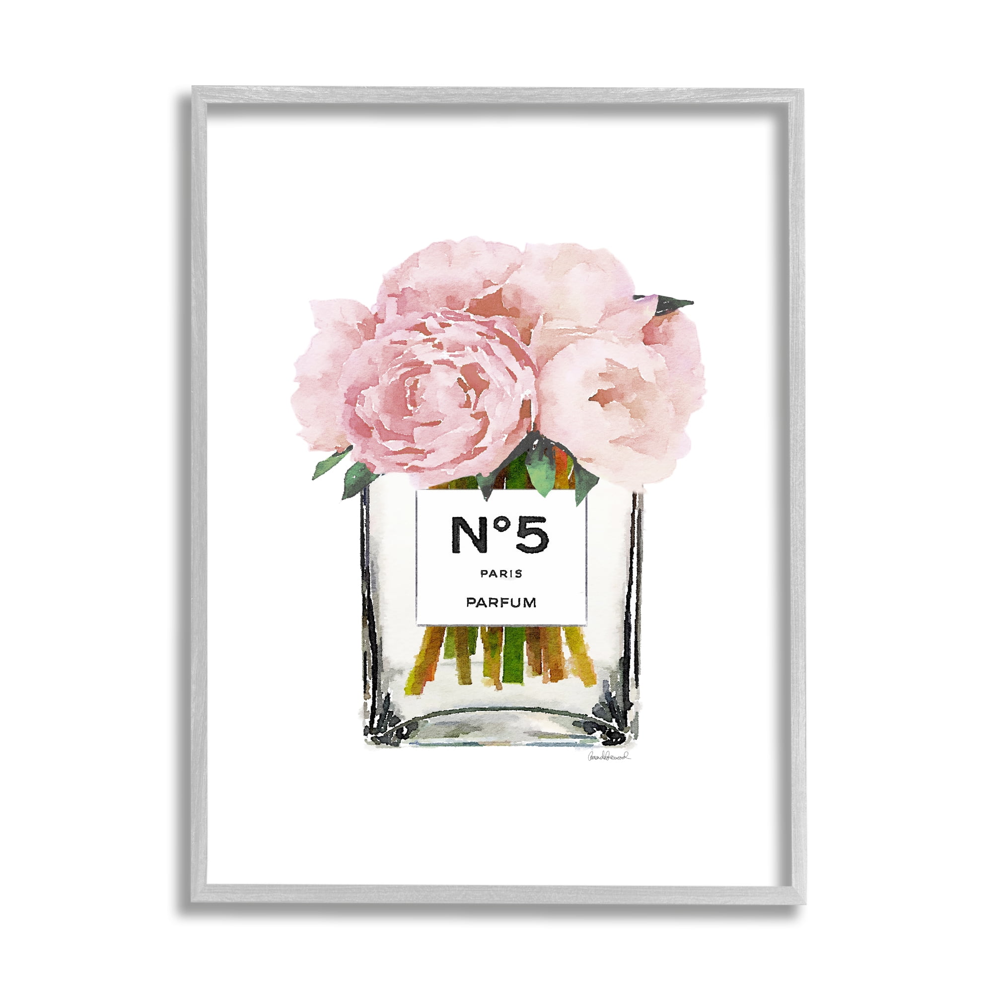 Stupell Industries Fashion Designer Flower Bottle Pink Watercolor Gray Framed Art Print Wall Art, 11x14, by Amanda Greenwood