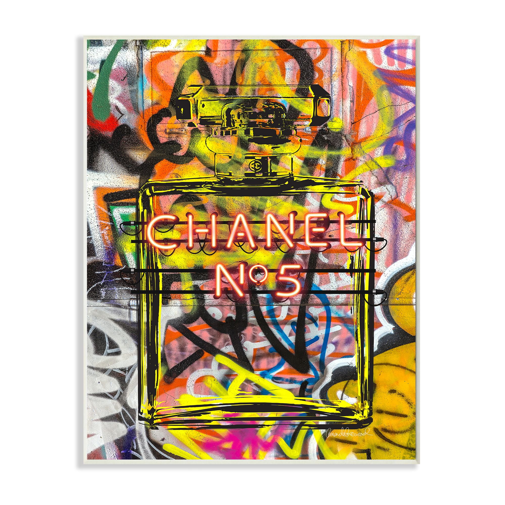 Chanel No. 5 Graffiti Neon Lights 10x15 Wood Wall Plaque