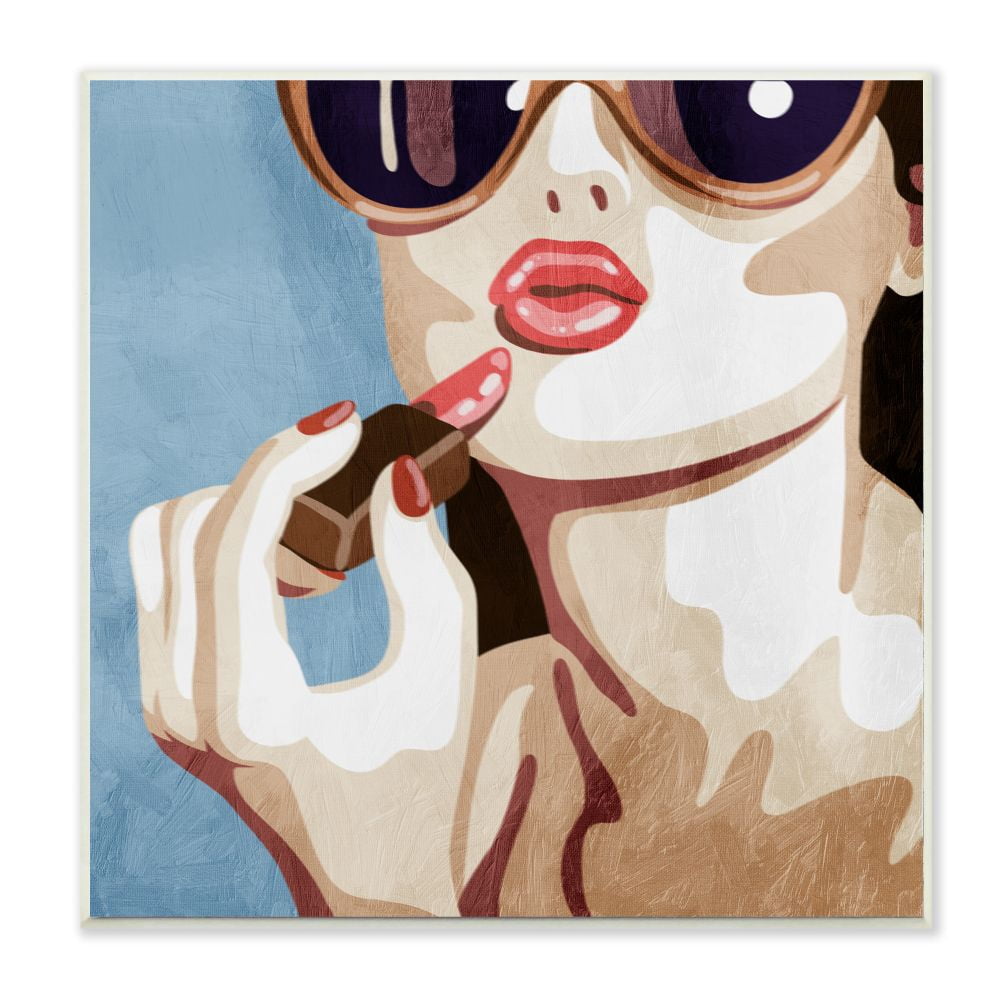 Stupell Industries Fashion Designer Lips Kiss Blue Painting Wall Plaque Art by Marcus Prime