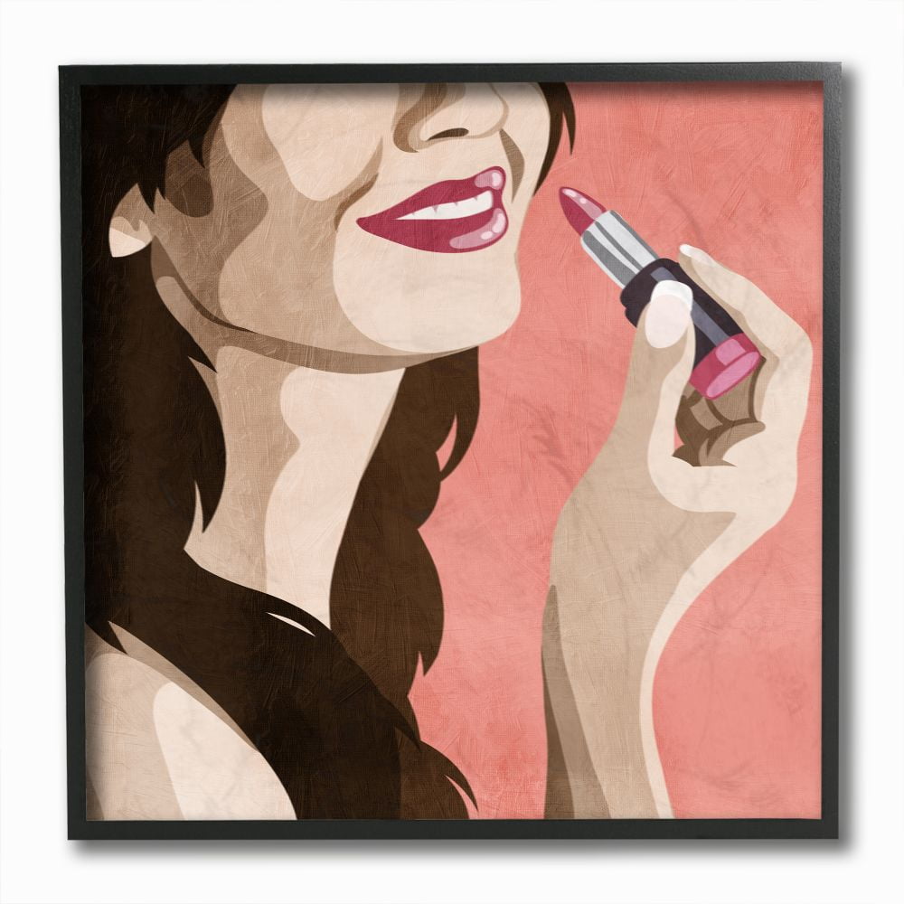 Stupell Industries Fashion Designer Lips Smile Pink Painting Framed Giclee Texturized Art by Marcus Prime