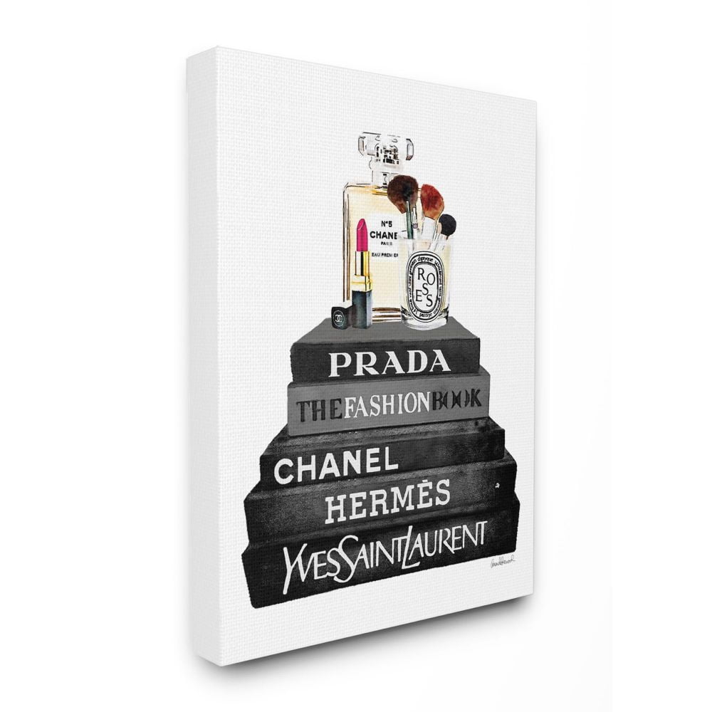 Stupell Industries Fashion Designer Makeup Bookstack Black And White Watercolor Canvas Wall Art by Amanda Greenwood